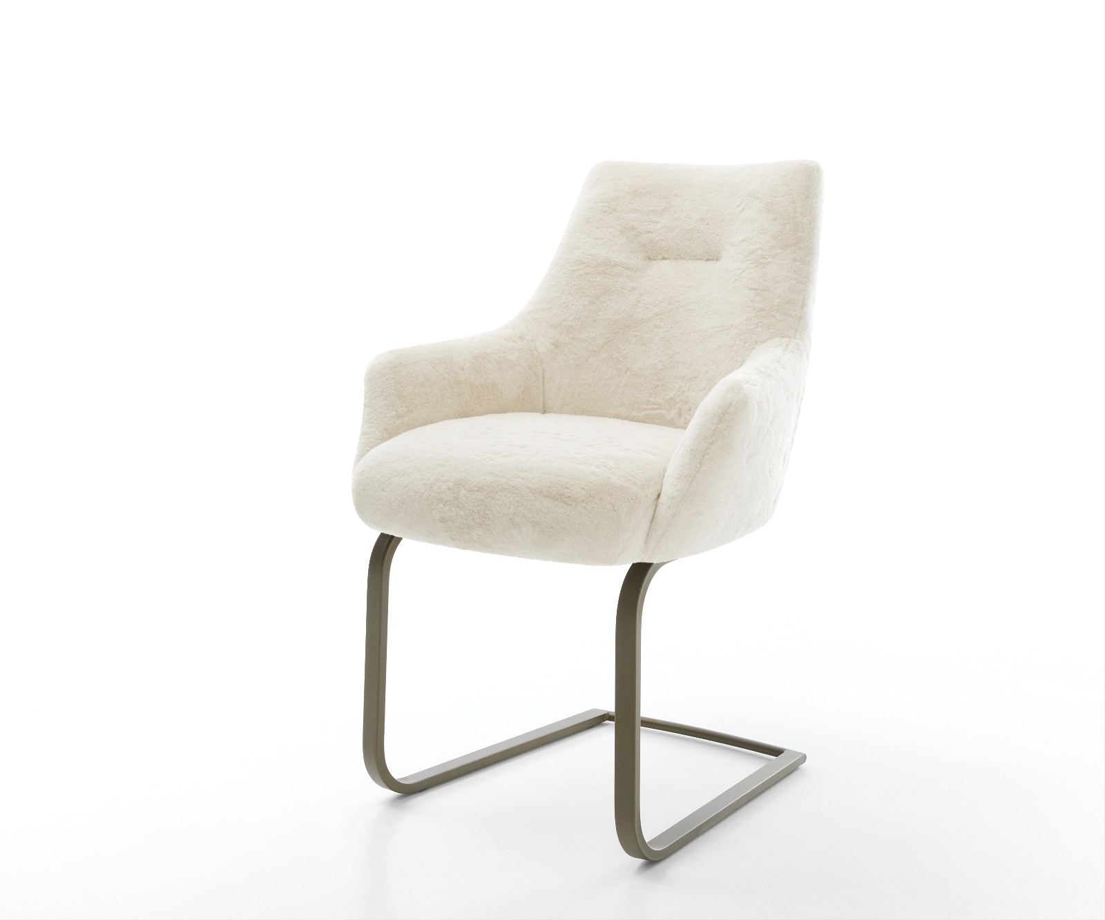 DELIFE Freischwinger Alja-Flex mit Armlehnen Plüsch Creme-Weiß Freischwinger flach Effektfinish Titan Taschenfederkern