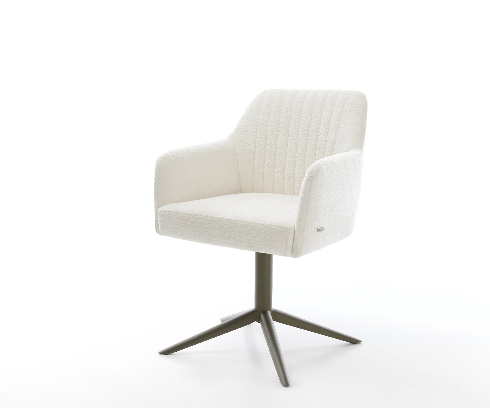DELIFE Drehstuhl Greg-Flex Bouclé Soft Beige Fußkreuz Effektfinish Titan 360° drehbar Wippfunktion Taschenfederkern