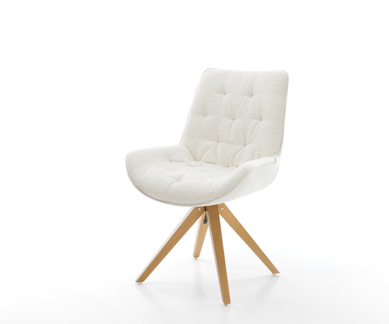 DELIFE Drehstuhl Taimi-Flex Bouclé Soft Beige Holzgestell kantig Natur 180° drehbar