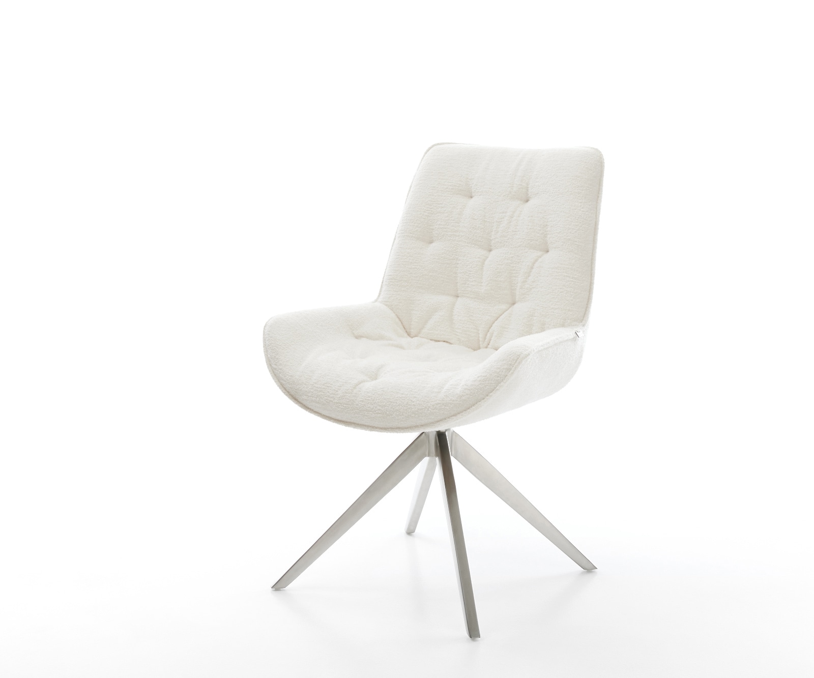 DELIFE Drehstuhl Taimi-Flex Bouclé Soft Beige Kreuzgestell breit Edelstahl 360° drehbar Wippfunktion