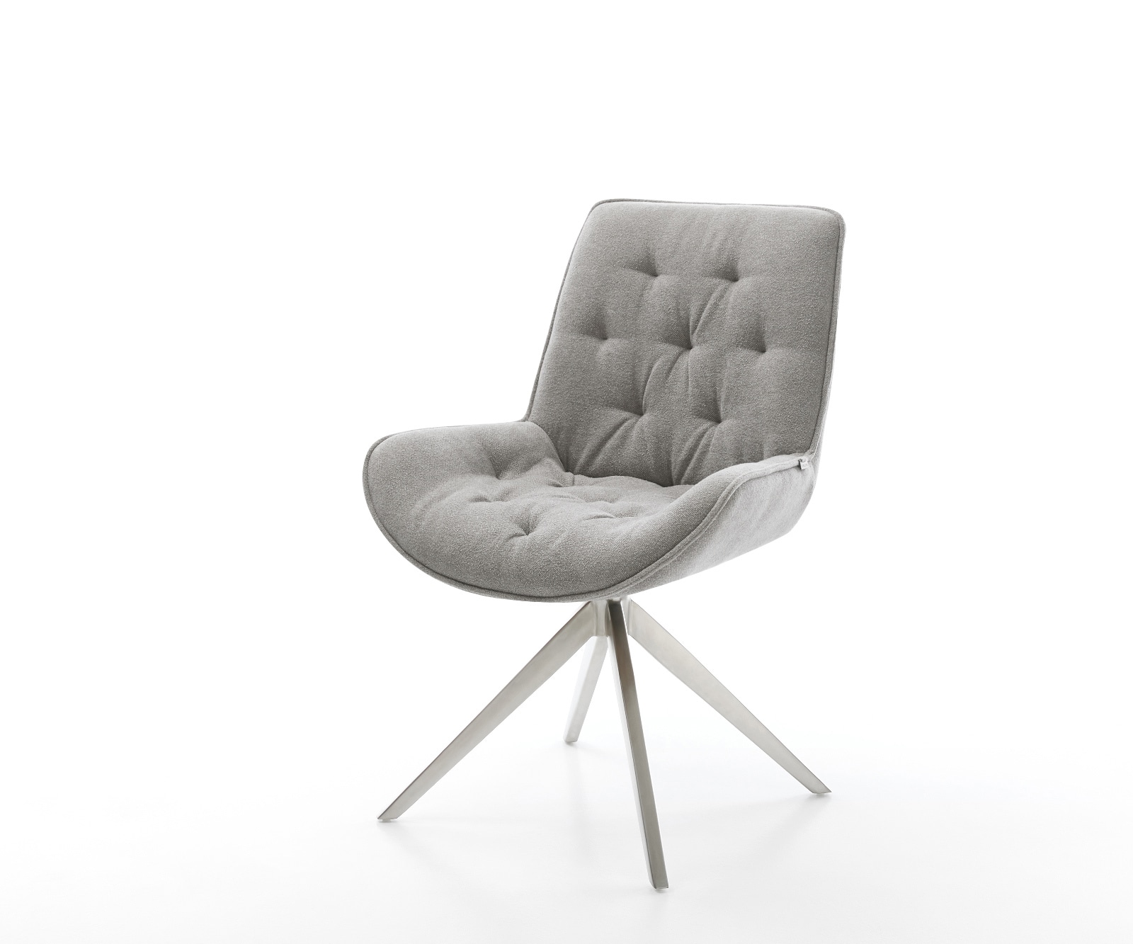 DELIFE Drehstuhl Taimi-Flex Strukturstoff Soft Grau Kreuzgestell breit Edelstahl 360° drehbar Wippfunktion