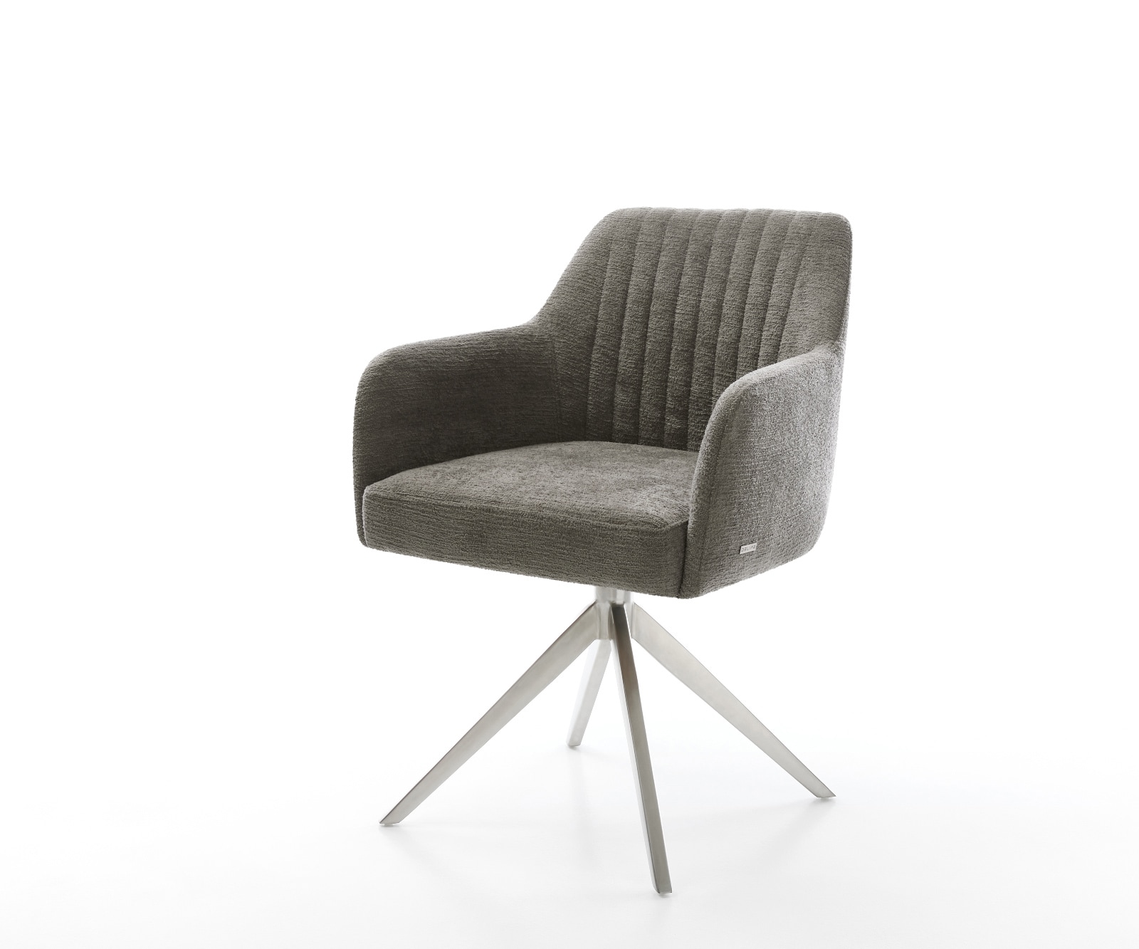 DELIFE Drehstuhl Greg-Flex Bouclé Soft Schlamm Kreuzgestell breit Edelstahl 360° drehbar Wippfunktion Taschenfederkern