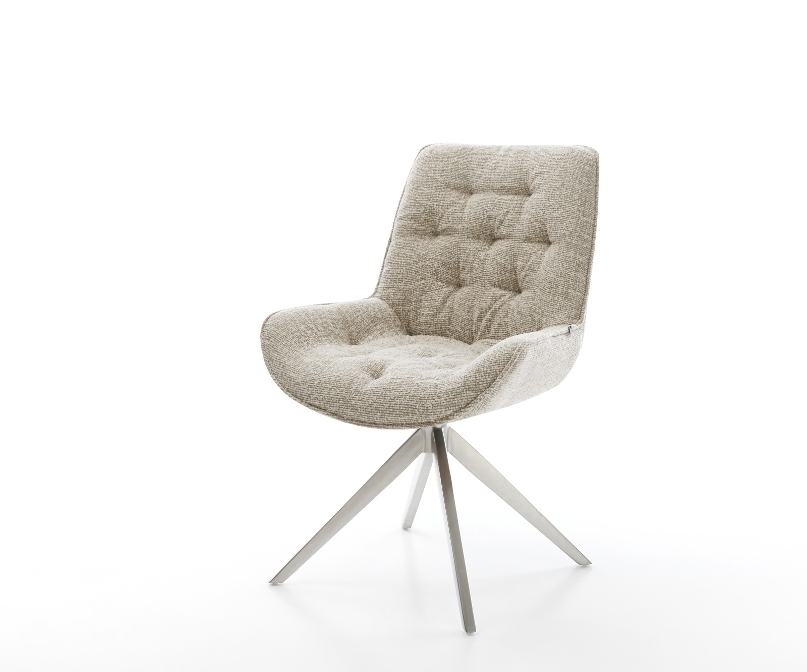 DELIFE Drehstuhl Taimi-Flex Webstoff Soft Beige Kreuzgestell breit Edelstahl 360° drehbar Wippfunktion