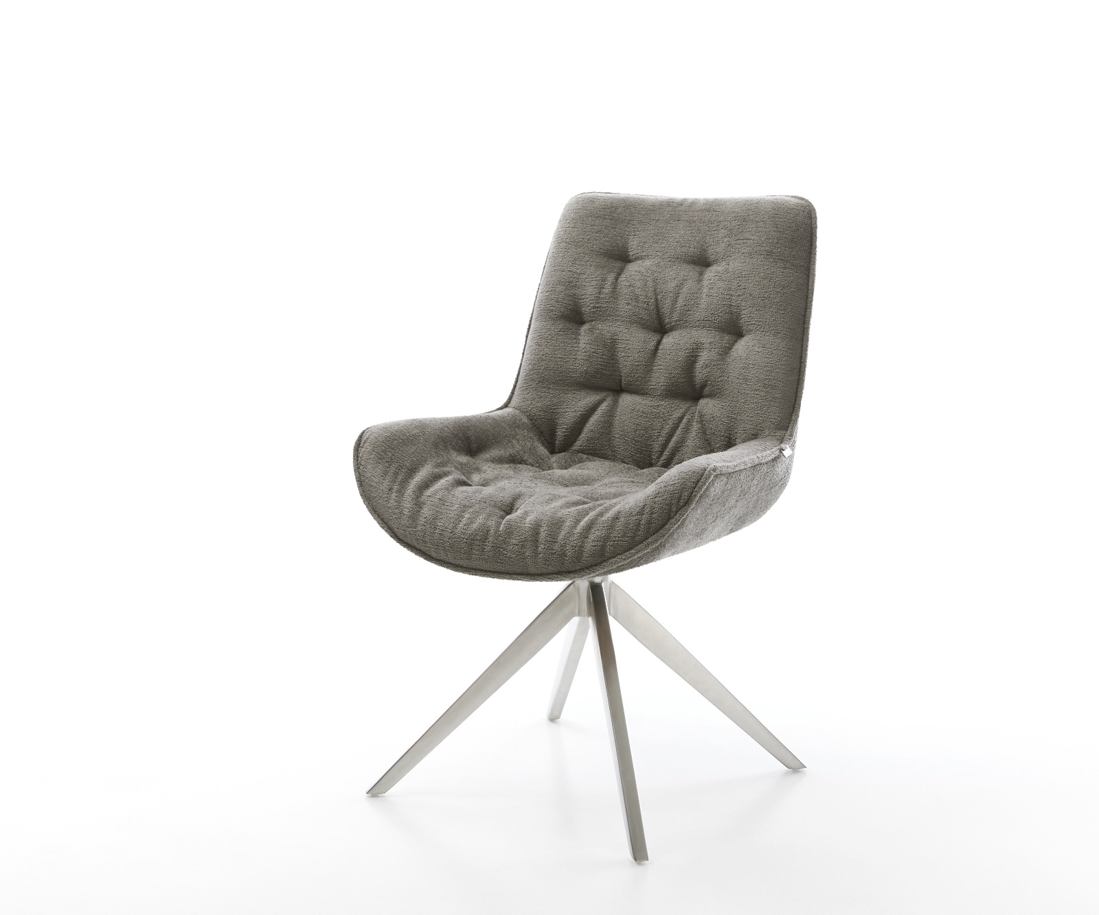 DELIFE Drehstuhl Taimi-Flex Bouclé Soft Schlamm Kreuzgestell breit Edelstahl 360° drehbar Wippfunktion