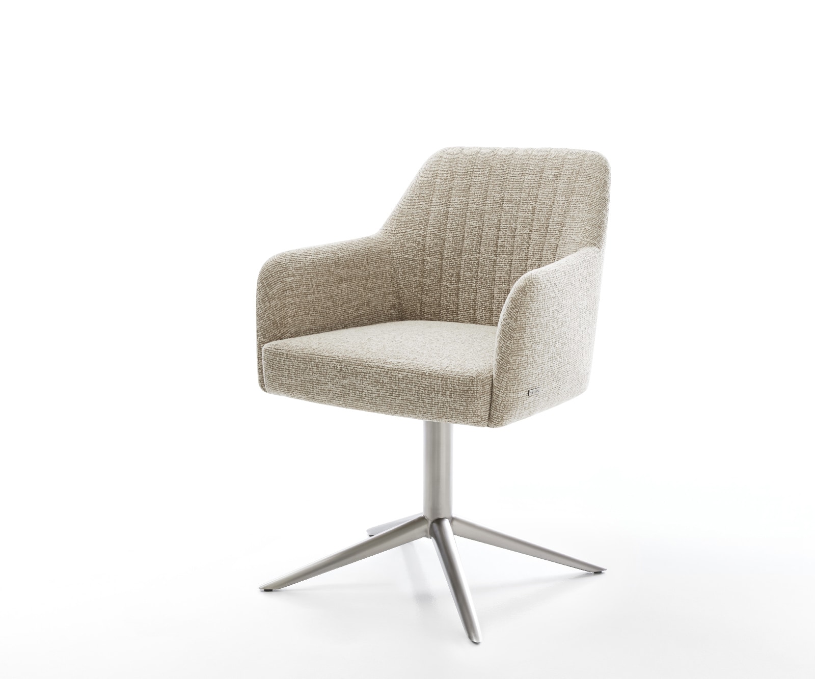 DELIFE Drehstuhl Greg-Flex Webstoff Soft Beige Fußkreuz Edelstahl 360° drehbar Wippfunktion Taschenfederkern