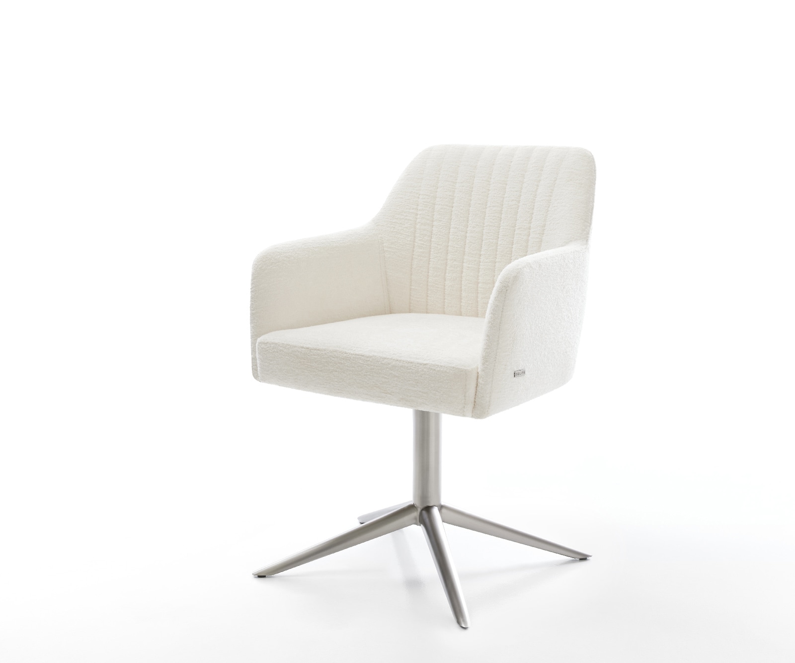 DELIFE Drehstuhl Greg-Flex Bouclé Soft Beige Fußkreuz Edelstahl 360° drehbar Wippfunktion Taschenfederkern