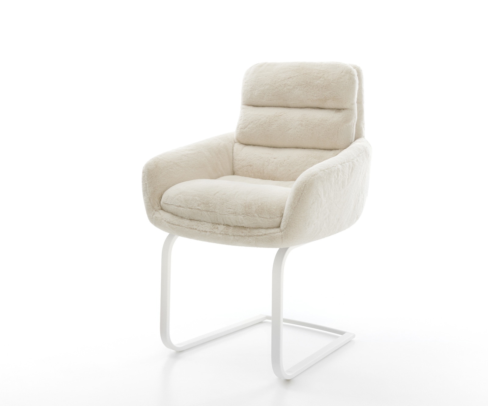 DELIFE Freischwinger Abelia-Flex mit Armlehnen Plüsch Creme-Weiß Freischwinger flach Weiß