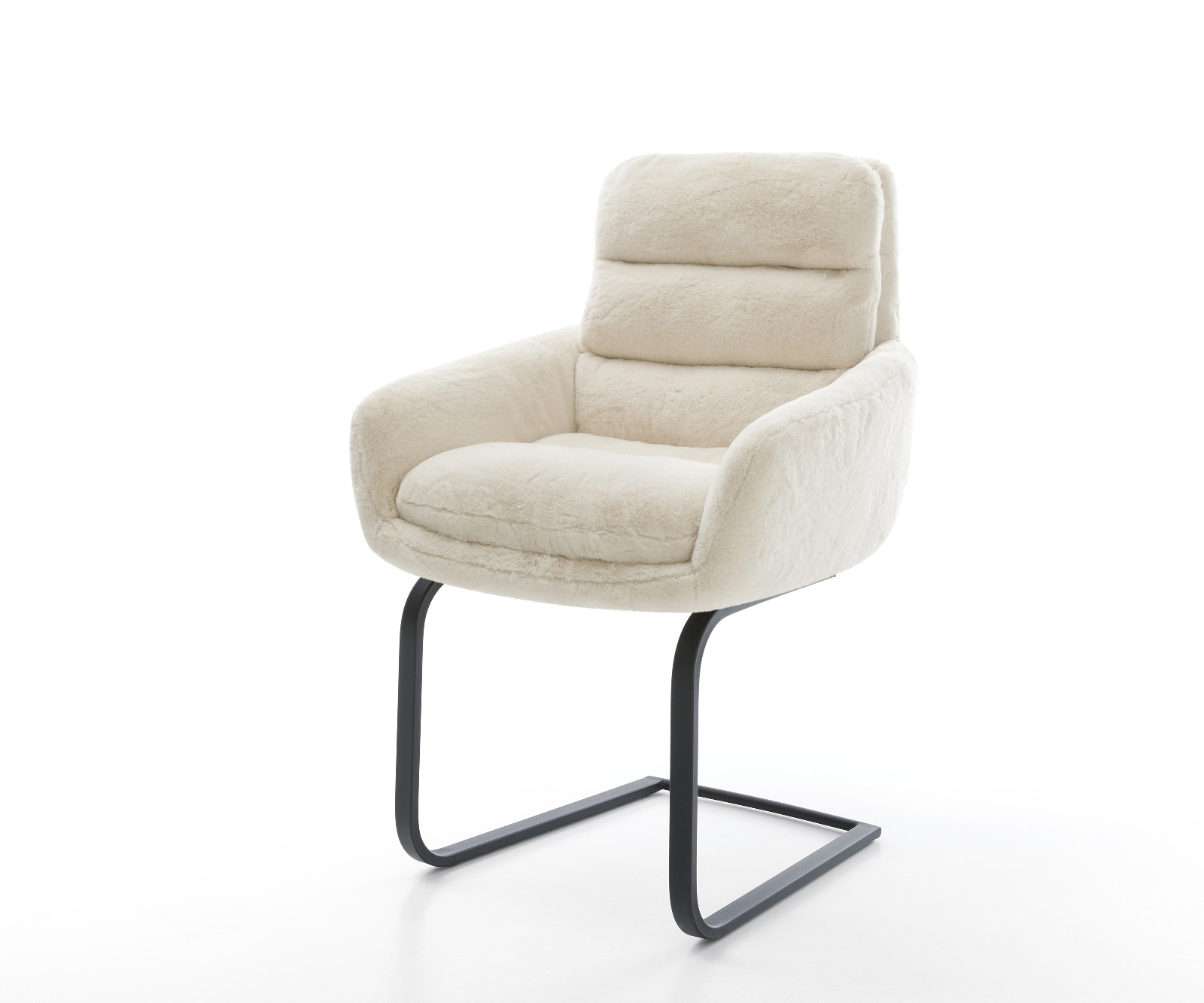 DELIFE Freischwinger Abelia-Flex mit Armlehnen Plüsch Creme-Weiß Freischwinger flach Schwarz