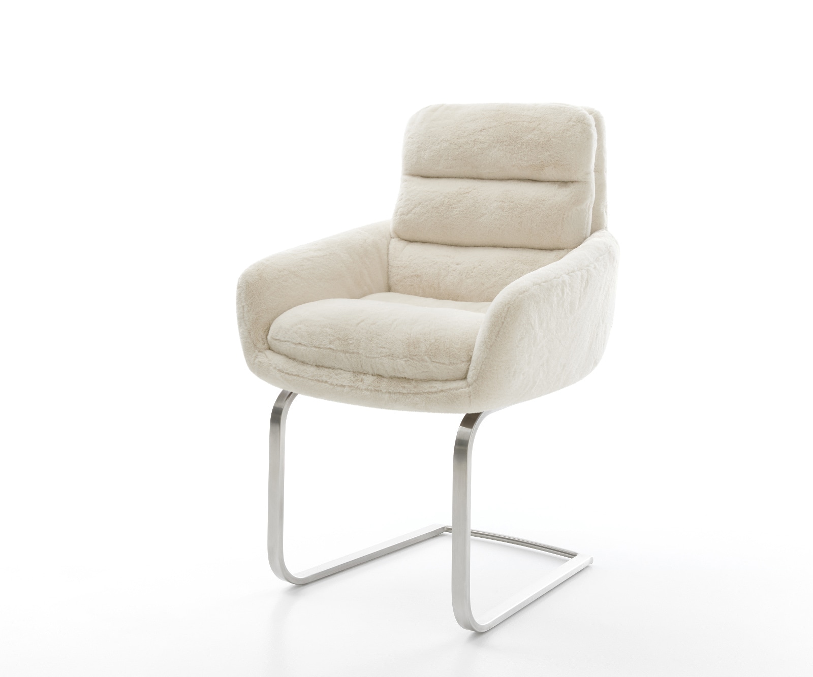 DELIFE Freischwinger Abelia-Flex mit Armlehnen Plüsch Creme-Weiß Freischwinger flach Edelstahl