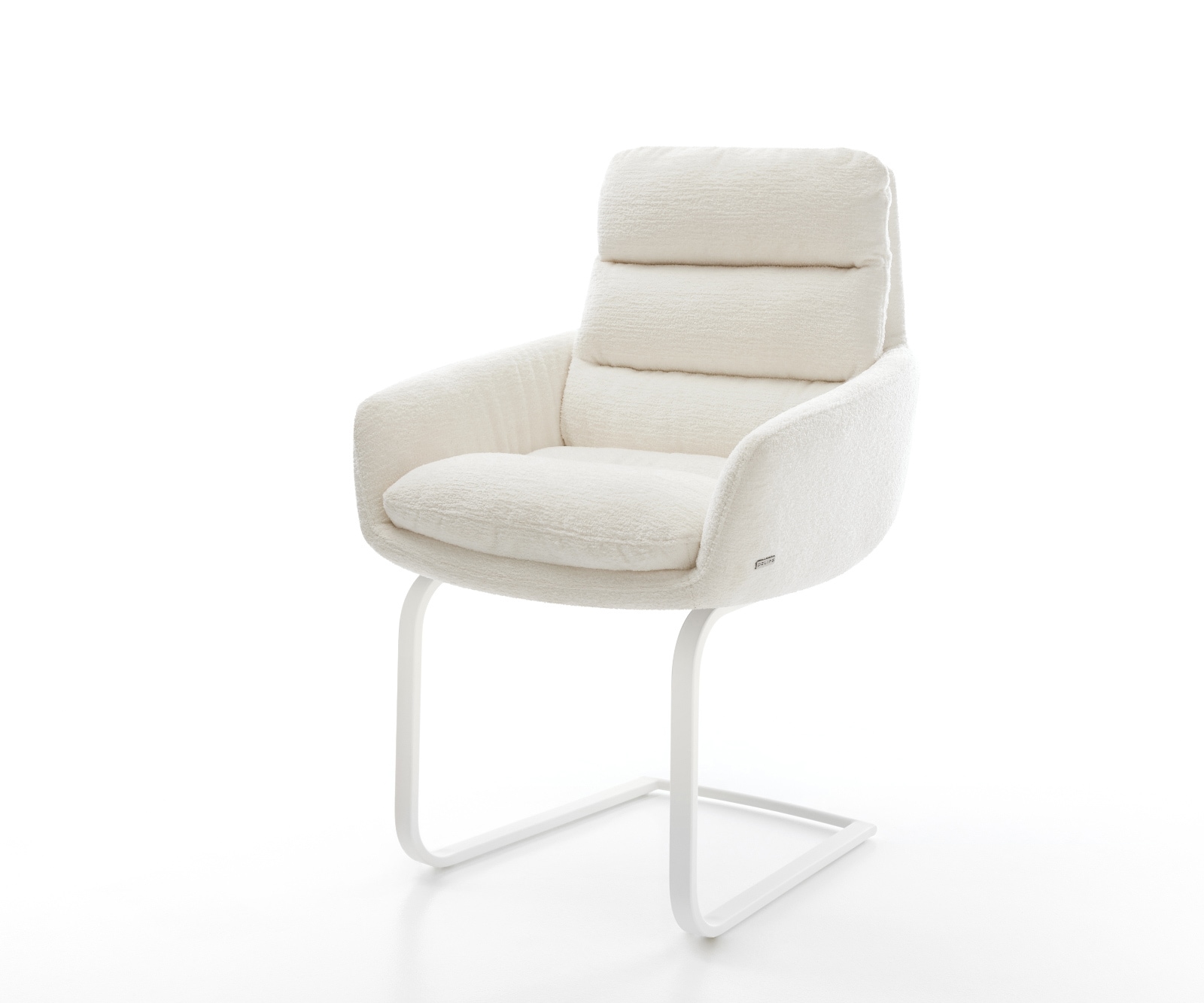 DELIFE Freischwinger Abelia-Flex mit Armlehnen Bouclé Soft Beige Freischwinger flach Weiß