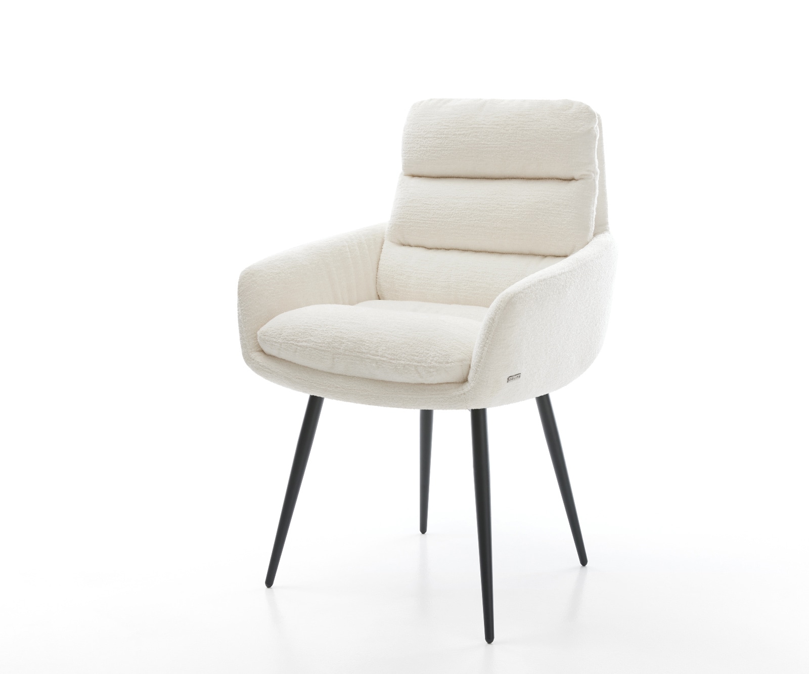 DELIFE Esszimmerstuhl Abelia-Flex mit Armlehnen Bouclé Soft Beige 4-Fuß konisch Schwarz