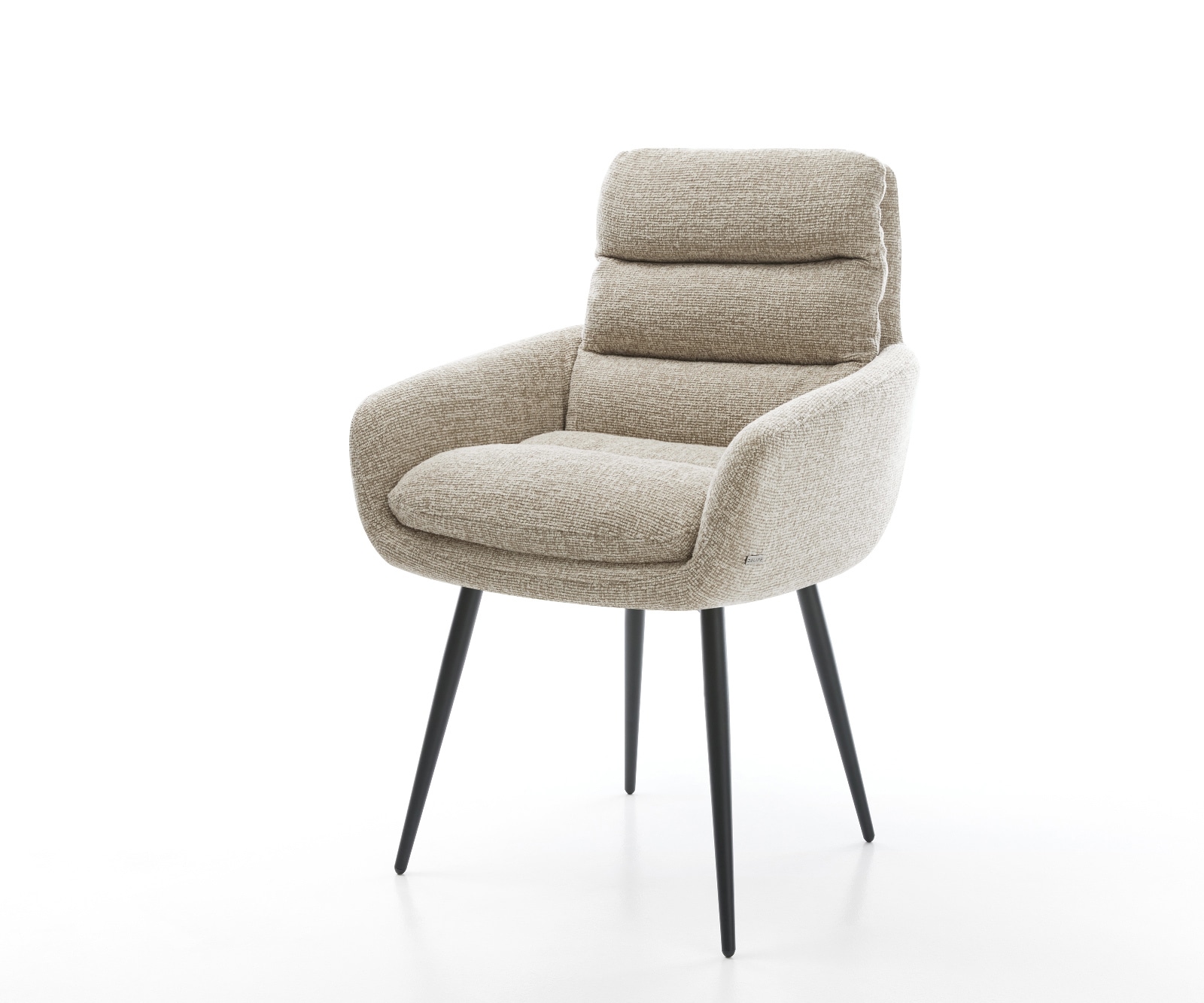DELIFE Esszimmerstuhl Abelia-Flex mit Armlehnen Webstoff Soft Beige 4-Fuß konisch Schwarz
