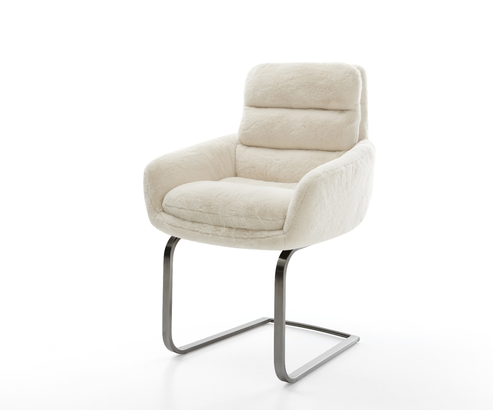 DELIFE Freischwinger Abelia-Flex mit Armlehnen Plüsch Creme-Weiß Freischwinger flach Graphit