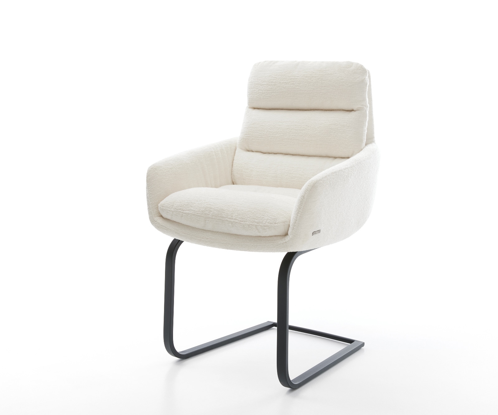 DELIFE Freischwinger Abelia-Flex mit Armlehnen Bouclé Soft Beige Freischwinger flach Schwarz