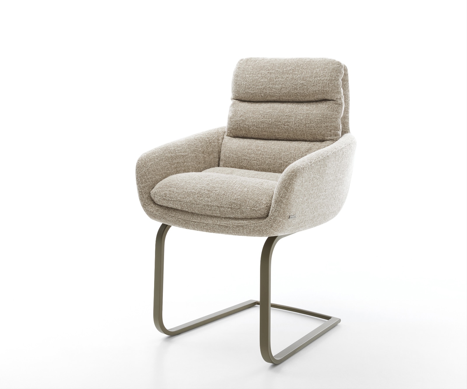 DELIFE Freischwinger Abelia-Flex mit Armlehnen Webstoff Soft Beige Freischwinger flach Effektfinish Titan