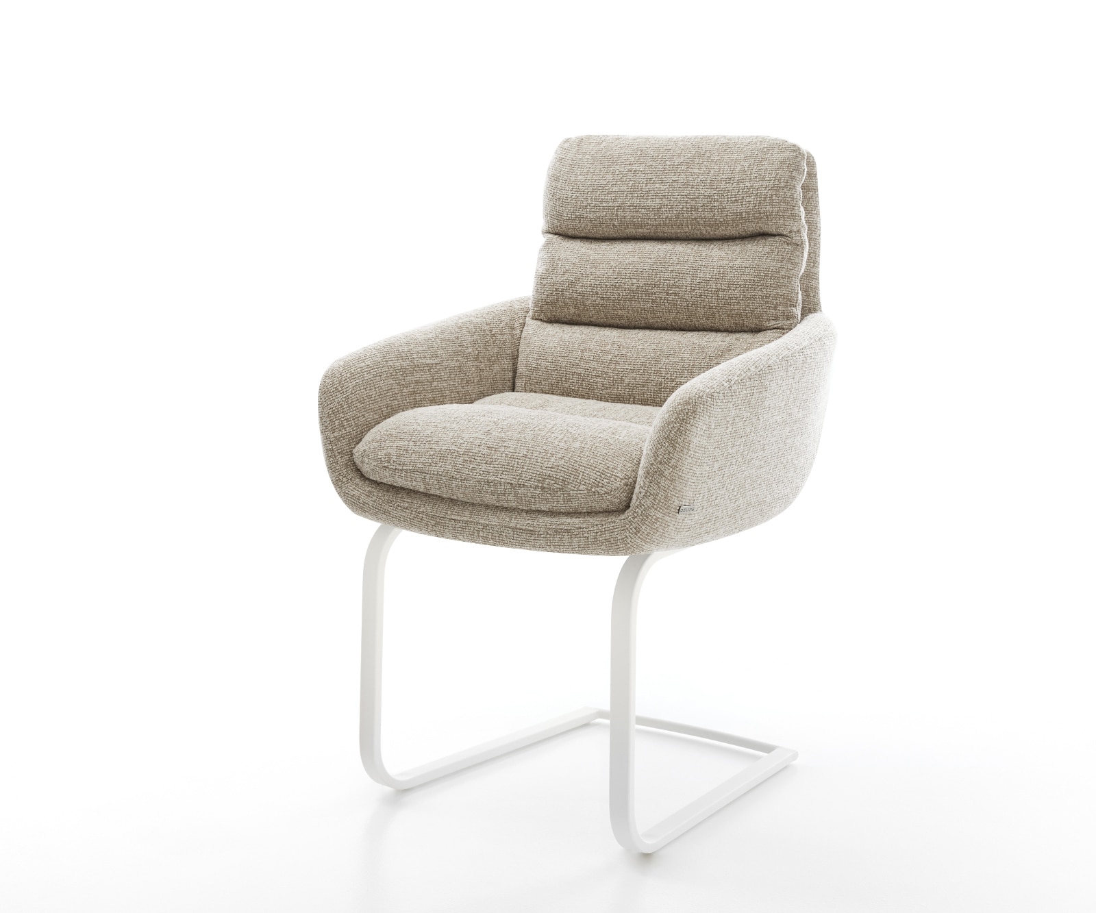 DELIFE Freischwinger Abelia-Flex mit Armlehnen Webstoff Soft Beige Freischwinger flach Weiß