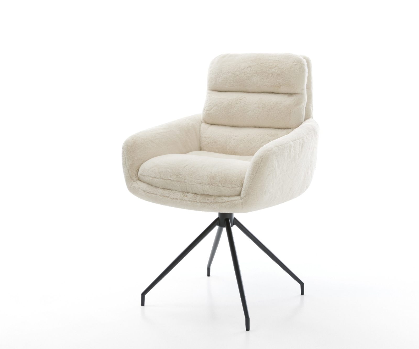 DELIFE Esszimmerstuhl Abelia-Flex mit Armlehnen Plüsch Creme-Weiß Kreuzgestell konisch Schwarz