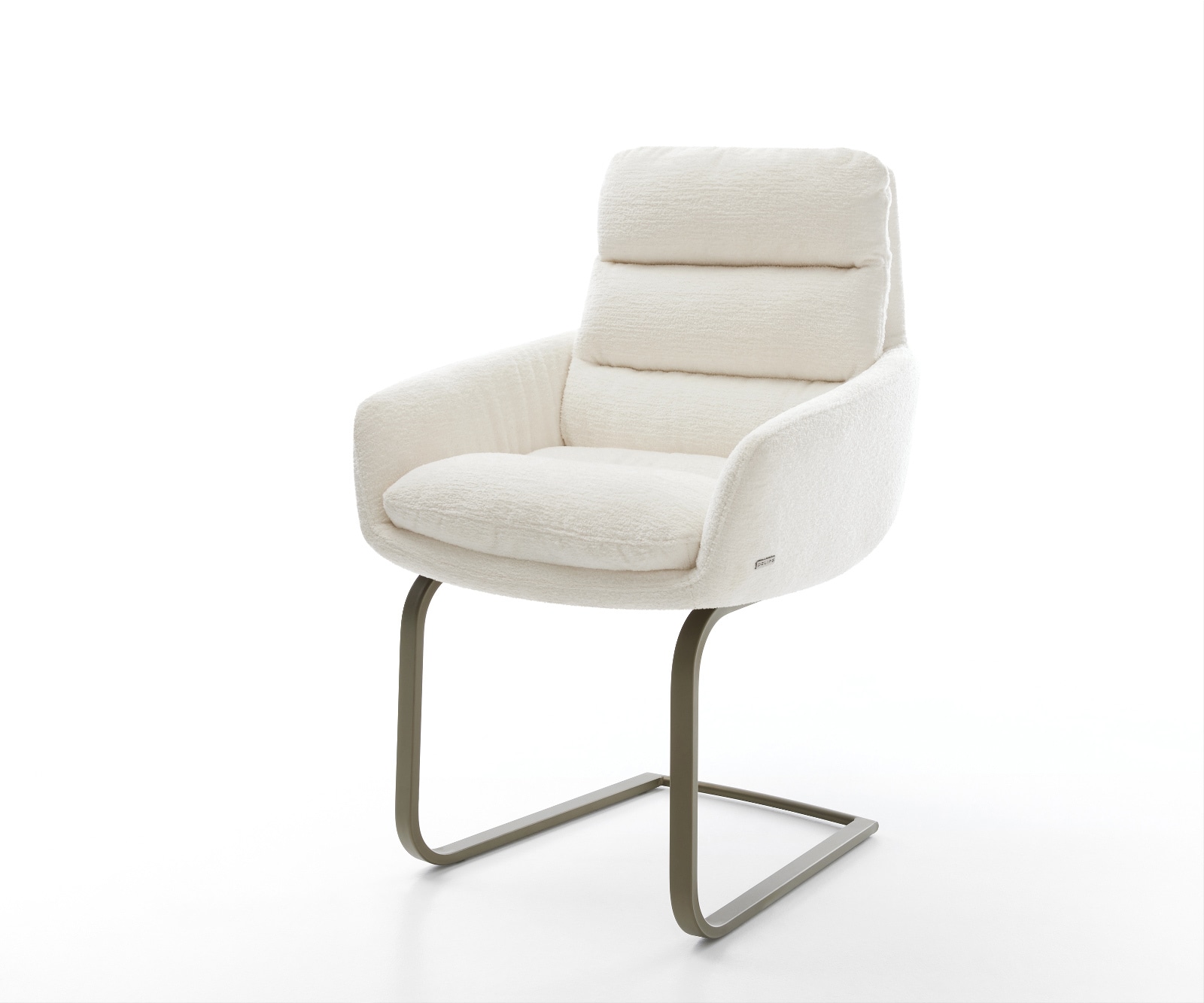 DELIFE Freischwinger Abelia-Flex mit Armlehnen Bouclé Soft Beige Freischwinger flach Effektfinish Titan