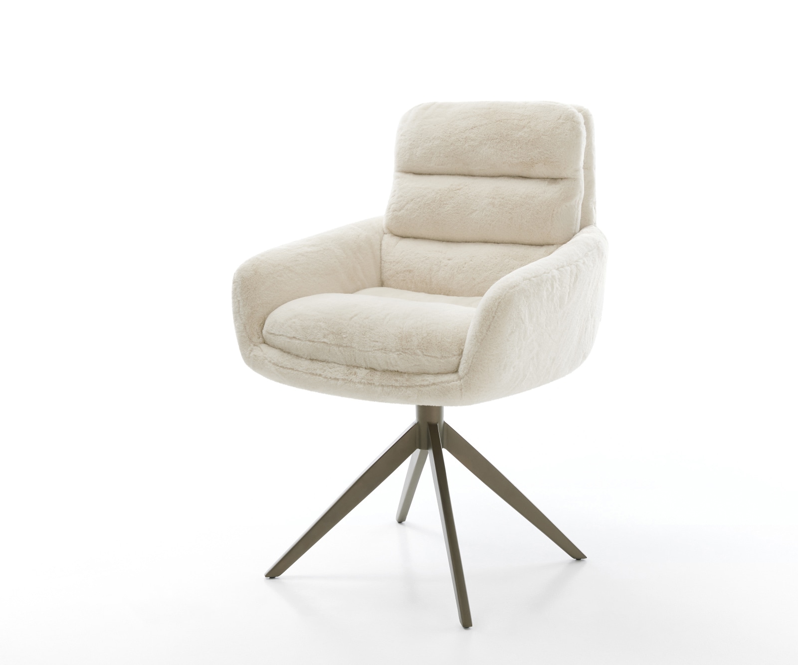 DELIFE Drehstuhl Abelia-Flex mit Armlehnen Plüsch Creme-Weiß Kreuzgestell breit Effektfinish Titan 360° drehbar Wippfunktion