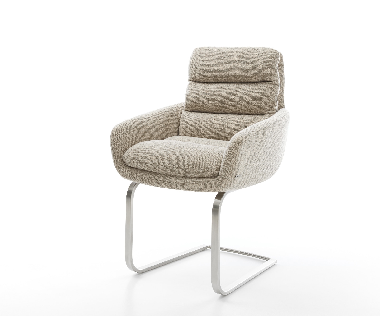 DELIFE Freischwinger Abelia-Flex mit Armlehnen Webstoff Soft Beige Freischwinger flach Edelstahl