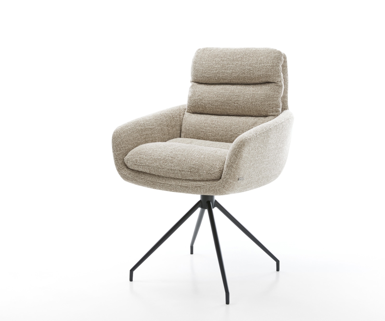 DELIFE Esszimmerstuhl Abelia-Flex mit Armlehnen Webstoff Soft Beige Kreuzgestell konisch Schwarz
