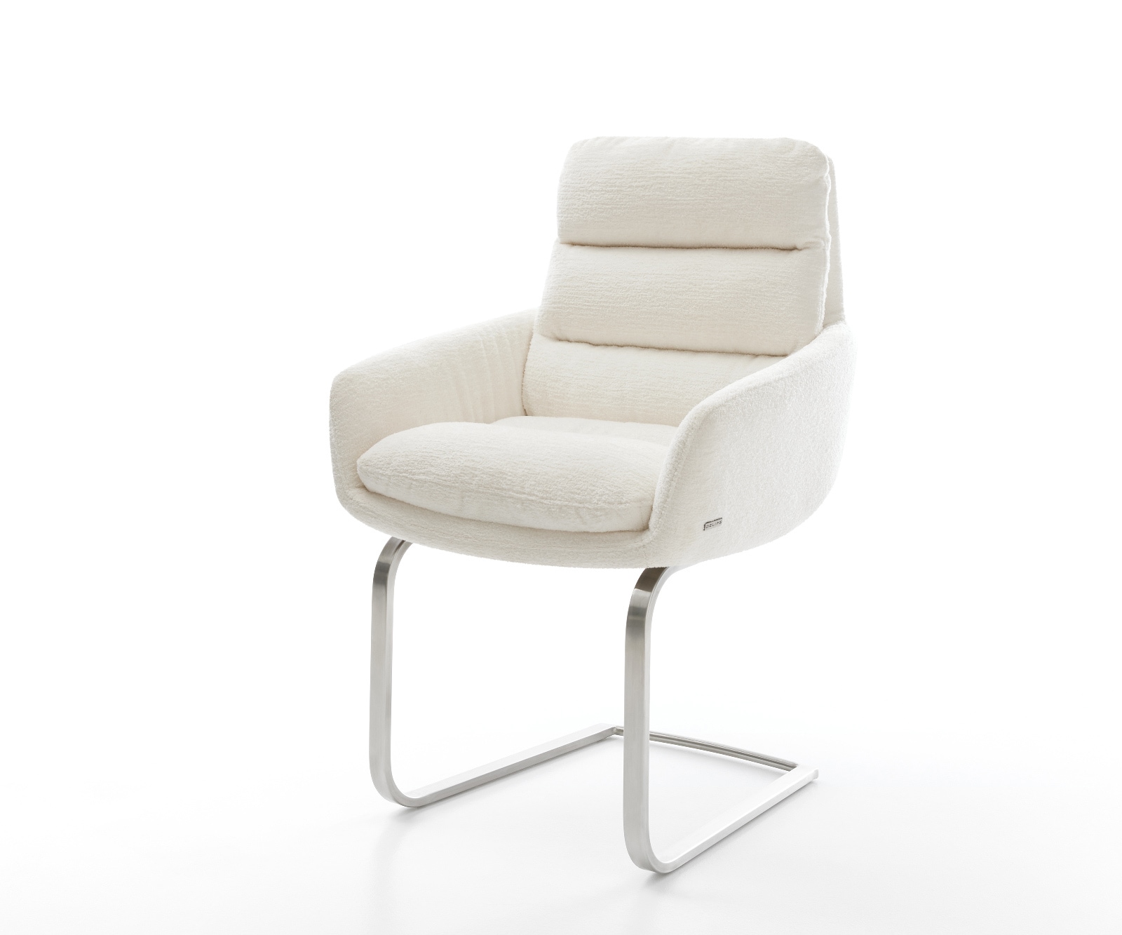 DELIFE Freischwinger Abelia-Flex mit Armlehnen Bouclé Soft Beige Freischwinger flach Edelstahl