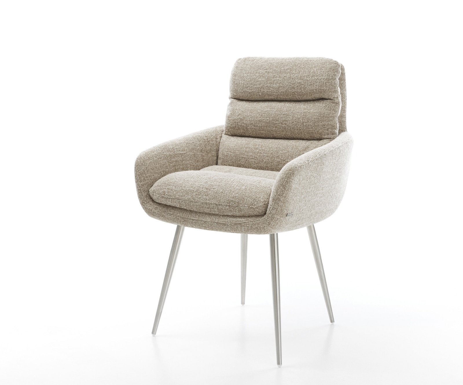 DELIFE Esszimmerstuhl Abelia-Flex mit Armlehnen Webstoff Soft Beige 4-Fuß konisch Edelstahl