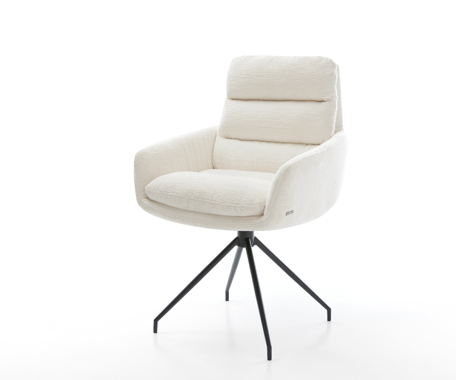 DELIFE Esszimmerstuhl Abelia-Flex mit Armlehnen Bouclé Soft Beige Kreuzgestell konisch Schwarz