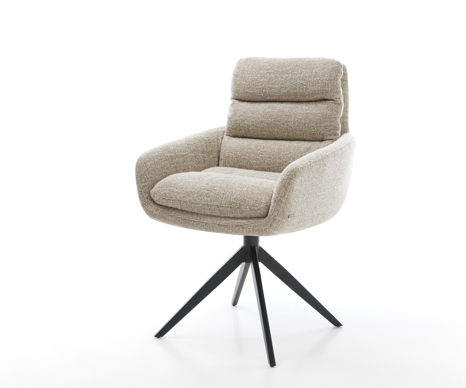 DELIFE Drehstuhl Abelia-Flex mit Armlehnen Webstoff Soft Beige Kreuzgestell breit Schwarz 360° drehbar Wippfunktion
