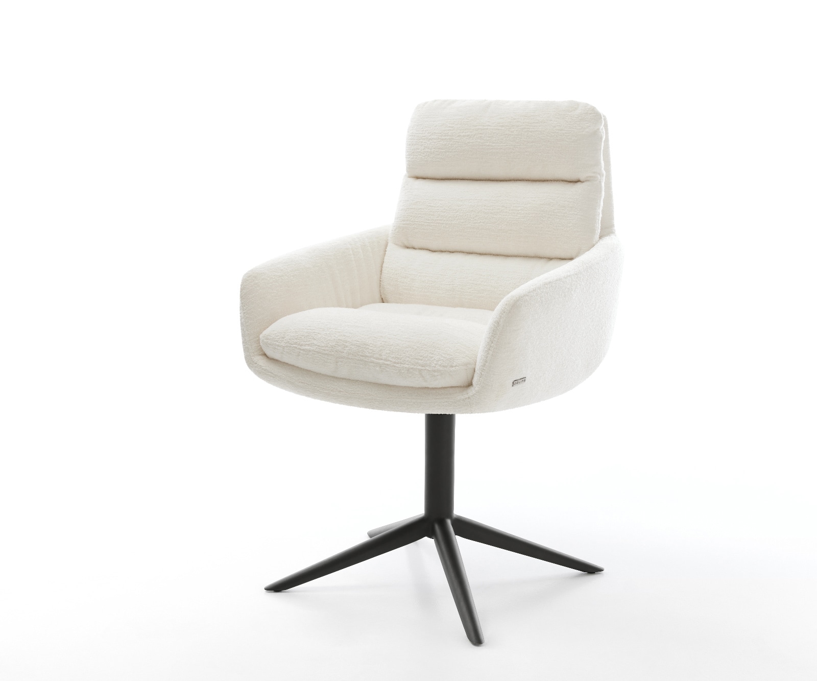 DELIFE Drehstuhl Abelia-Flex mit Armlehnen Bouclé Soft Beige Fußkreuz Schwarz 360° drehbar Wippfunktion