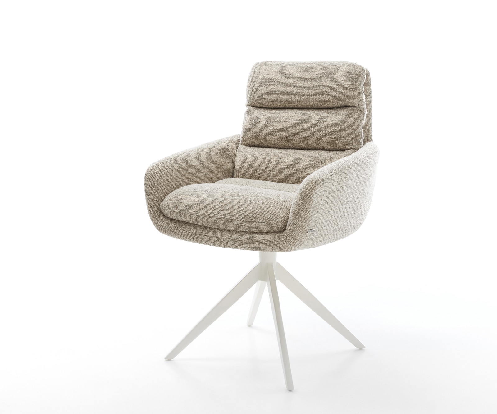 DELIFE Drehstuhl Abelia-Flex mit Armlehnen Webstoff Soft Beige Kreuzgestell breit Weiß 360° drehbar Wippfunktion