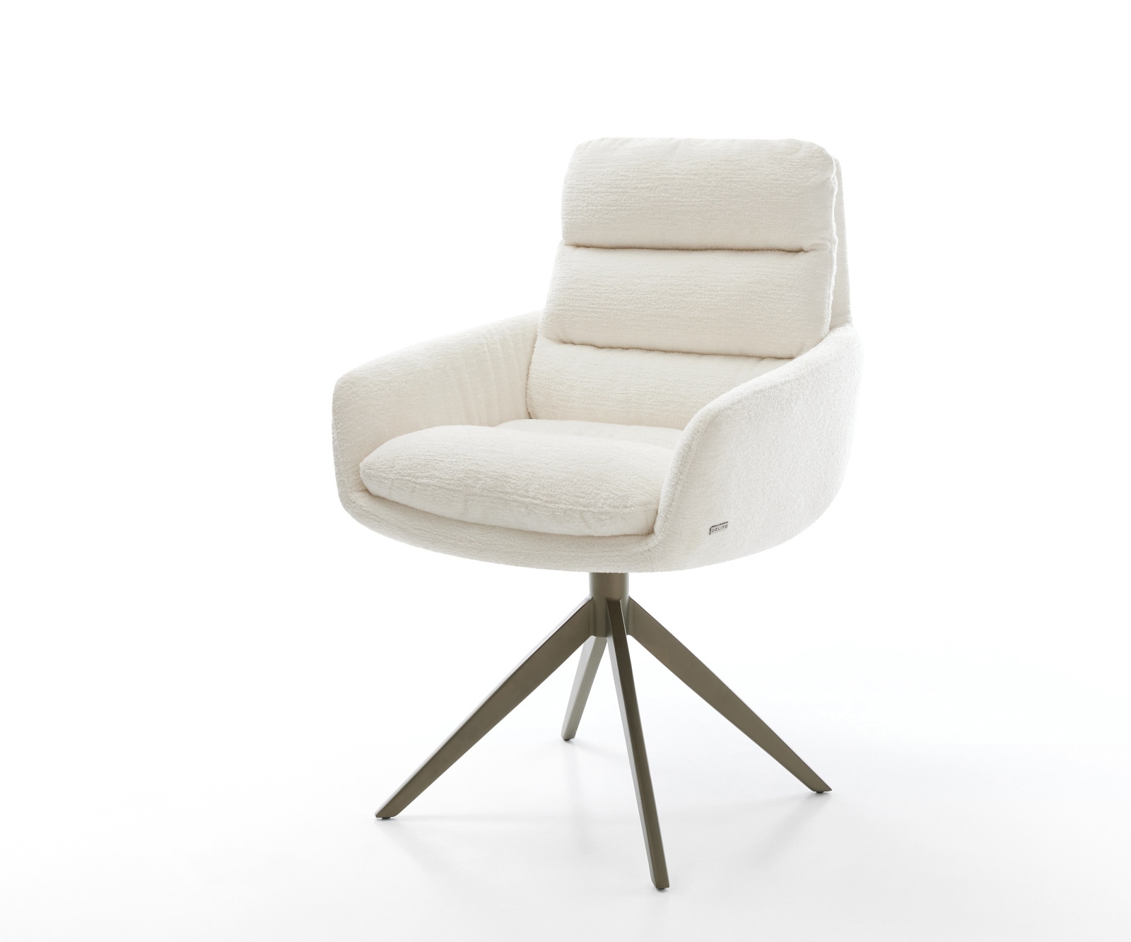 DELIFE Drehstuhl Abelia-Flex mit Armlehnen Bouclé Soft Beige Kreuzgestell breit Effektfinish Titan 360° drehbar Wippfunktion
