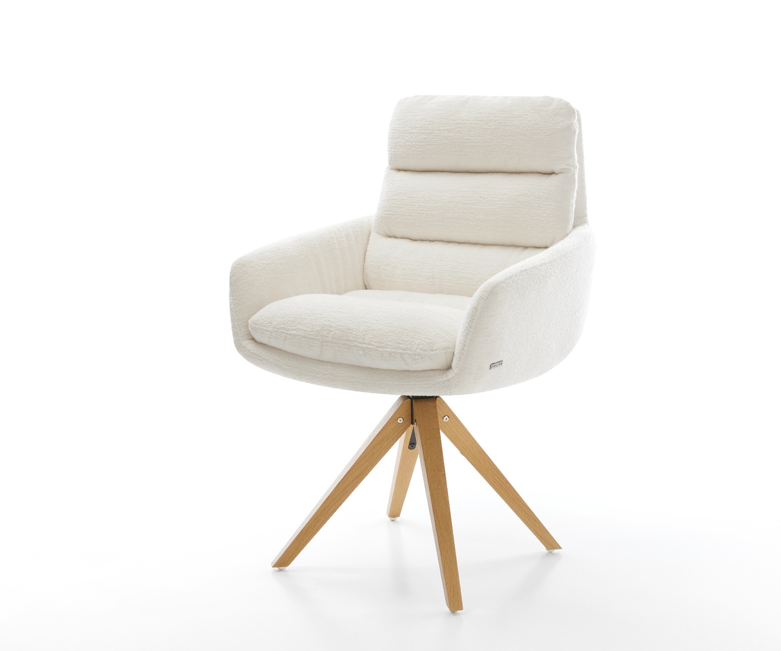 DELIFE Drehstuhl Abelia-Flex mit Armlehnen Bouclé Soft Beige Holzgestell kantig Natur 180° drehbar