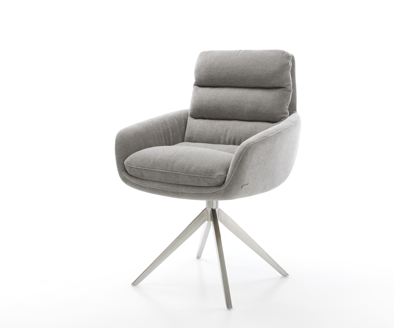 DELIFE Drehstuhl Abelia-Flex mit Armlehnen Strukturstoff Soft Grau Kreuzgestell breit Edelstahl 360° drehbar Wippfunktion