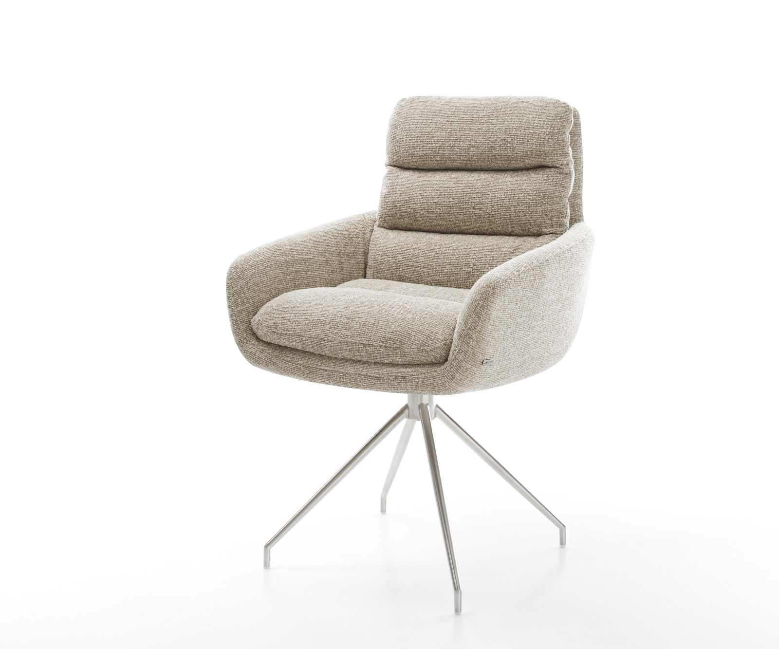 DELIFE Esszimmerstuhl Abelia-Flex mit Armlehnen Webstoff Soft Beige Kreuzgestell konisch Edelstahl