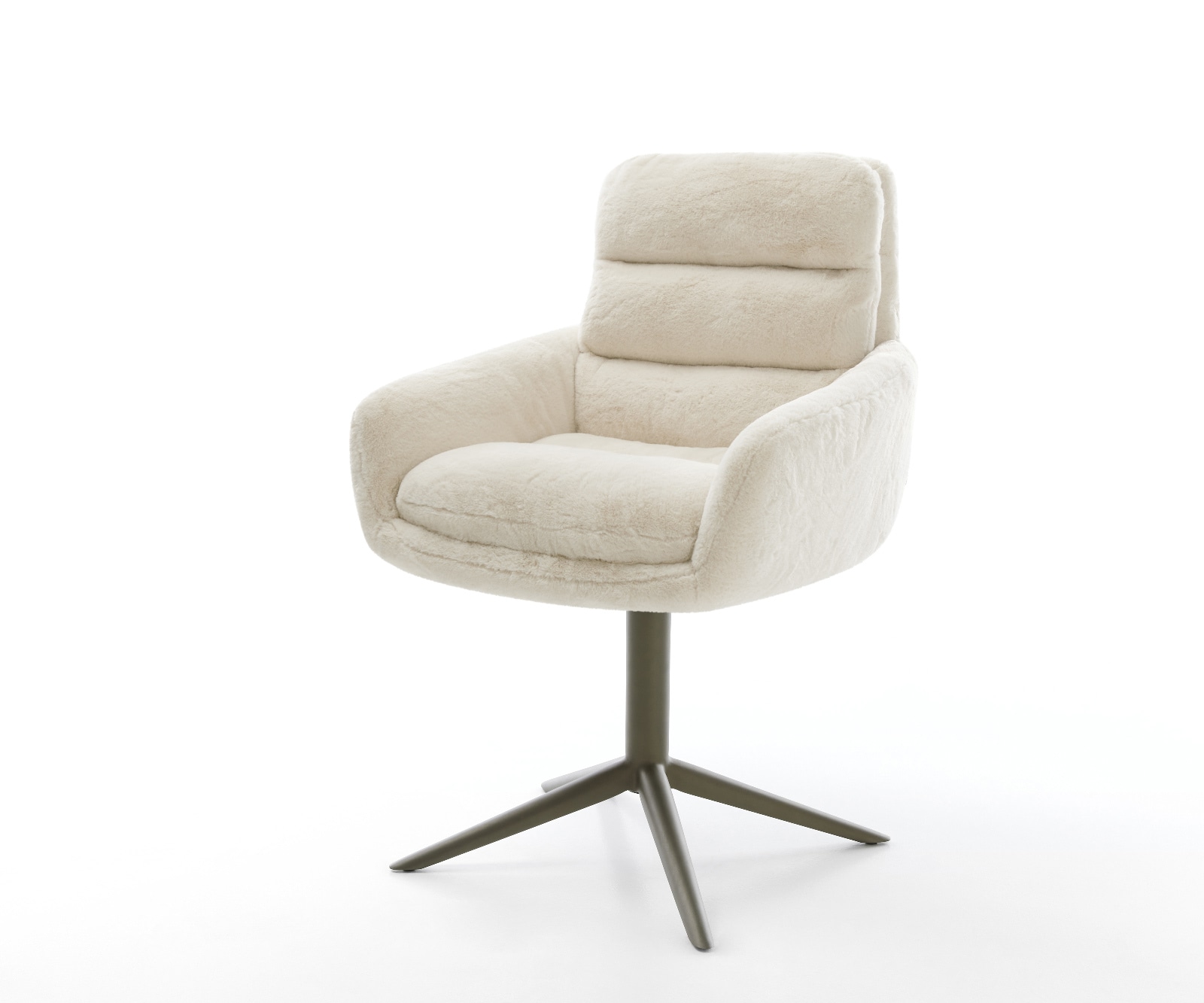 DELIFE Drehstuhl Abelia-Flex mit Armlehnen Plüsch Creme-Weiß Fußkreuz Effektfinish Titan 360° drehbar Wippfunktion