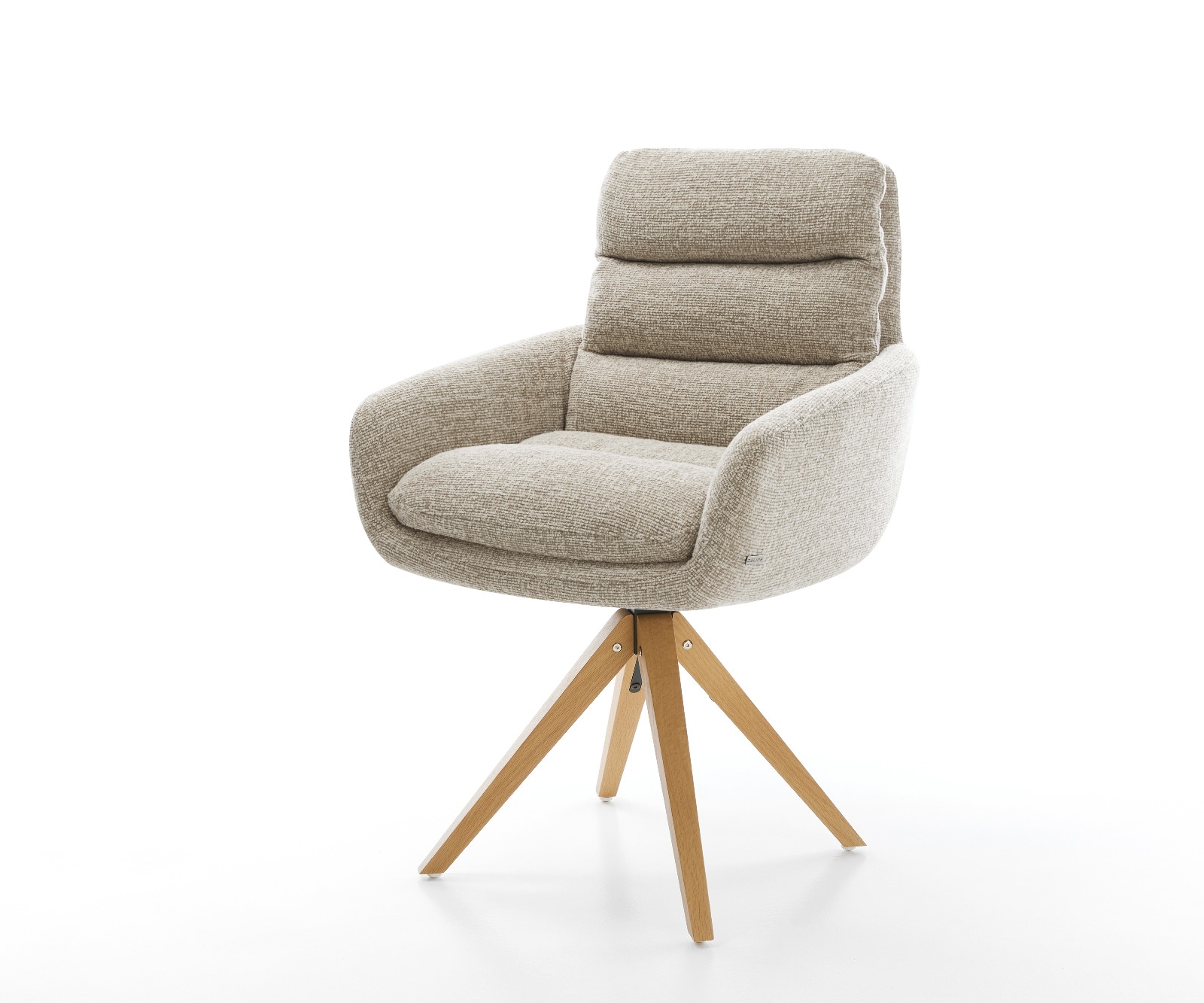 DELIFE Drehstuhl Abelia-Flex mit Armlehnen Webstoff Soft Beige Holzgestell kantig Natur 180° drehbar