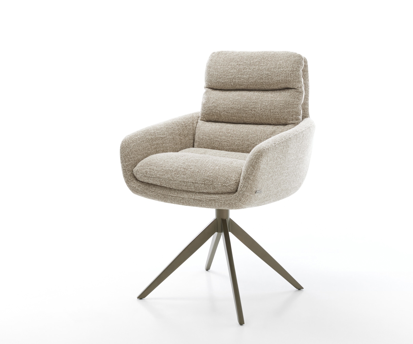 DELIFE Drehstuhl Abelia-Flex mit Armlehnen Webstoff Soft Beige Kreuzgestell breit Effektfinish Titan 360° drehbar Wippfunktion