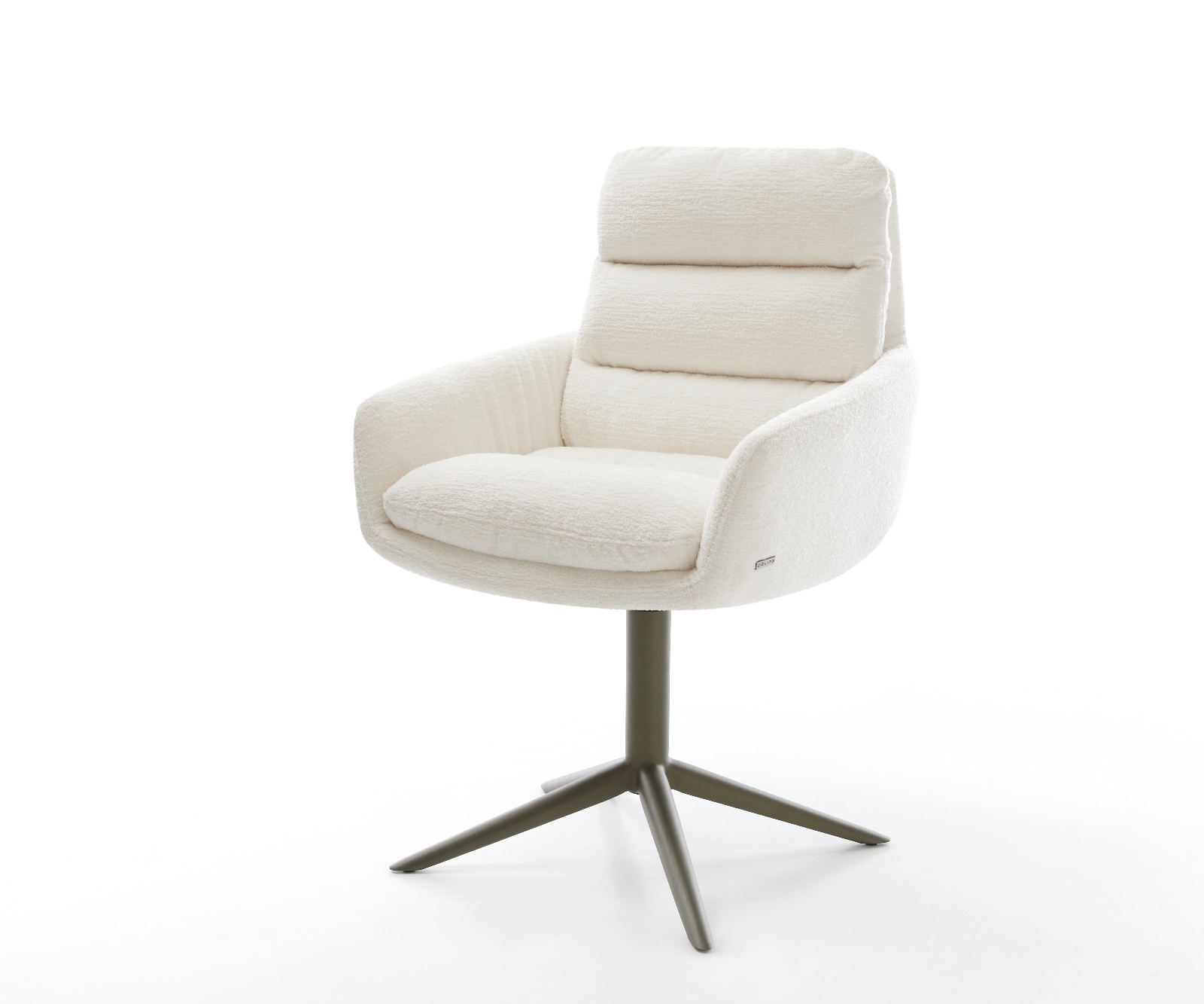 DELIFE Drehstuhl Abelia-Flex mit Armlehnen Bouclé Soft Beige Fußkreuz Effektfinish Titan 360° drehbar Wippfunktion