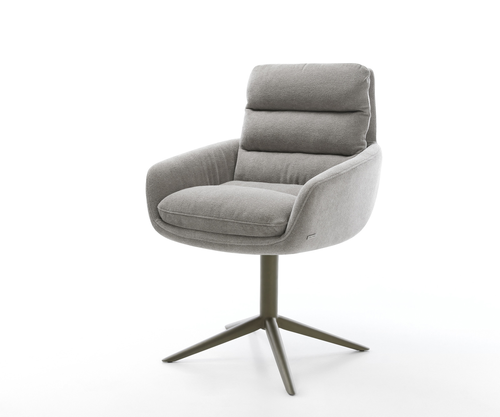 DELIFE Drehstuhl Abelia-Flex mit Armlehnen Strukturstoff Soft Grau Fußkreuz Effektfinish Titan 360° drehbar Wippfunktion