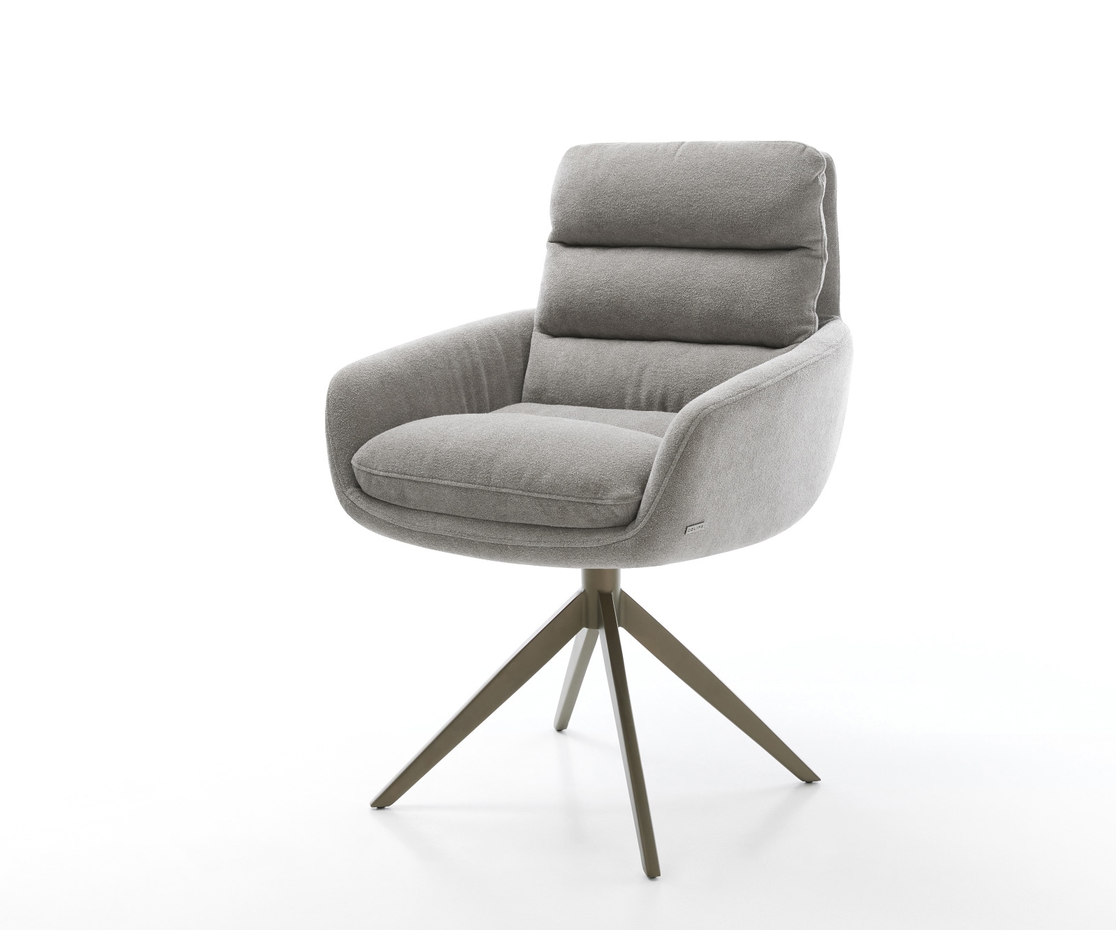 DELIFE Drehstuhl Abelia-Flex mit Armlehnen Strukturstoff Soft Grau Kreuzgestell breit Effektfinish Titan 360° drehbar Wippfunktion