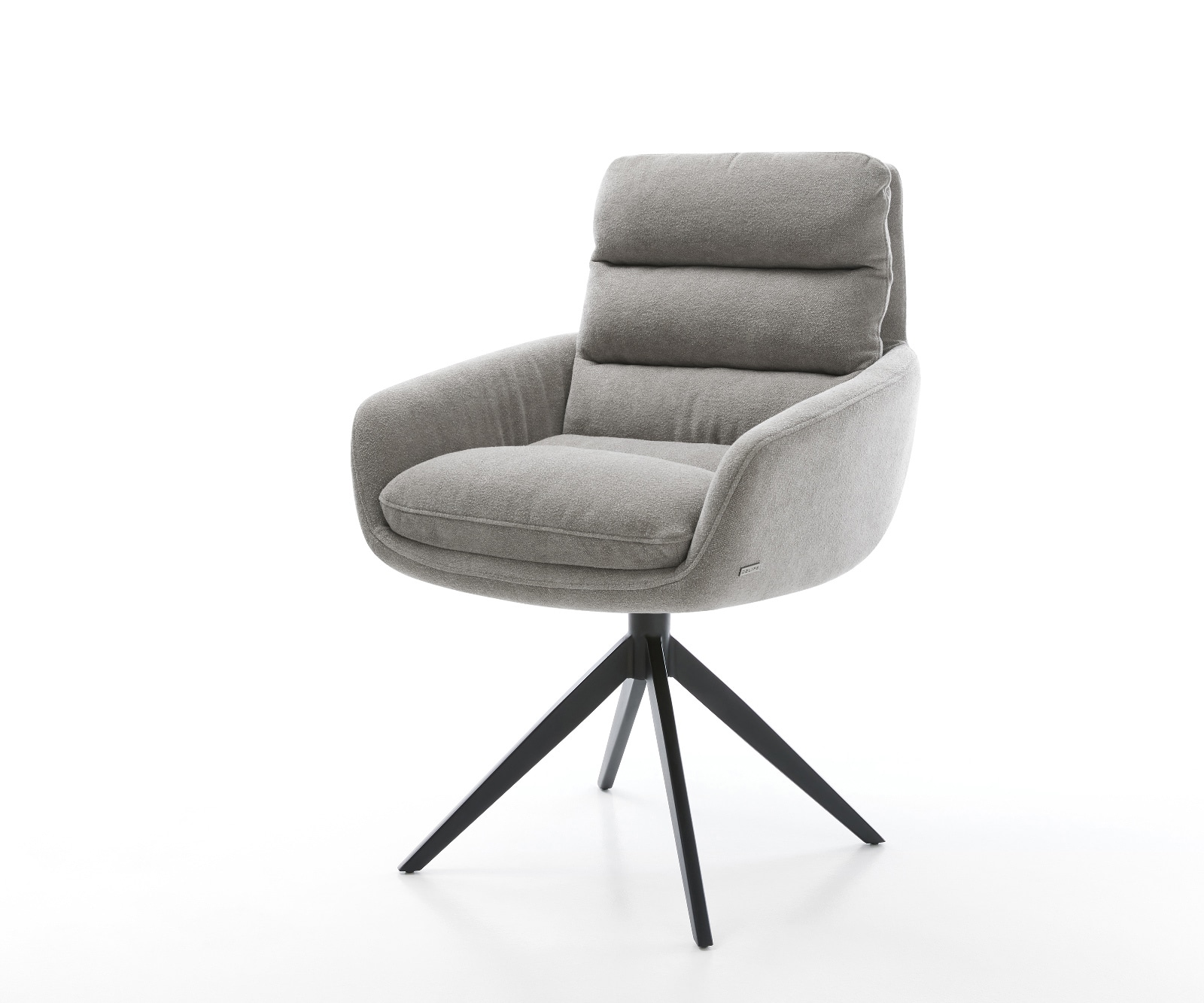 DELIFE Drehstuhl Abelia-Flex mit Armlehnen Strukturstoff Soft Grau Kreuzgestell breit Schwarz 360° drehbar Wippfunktion