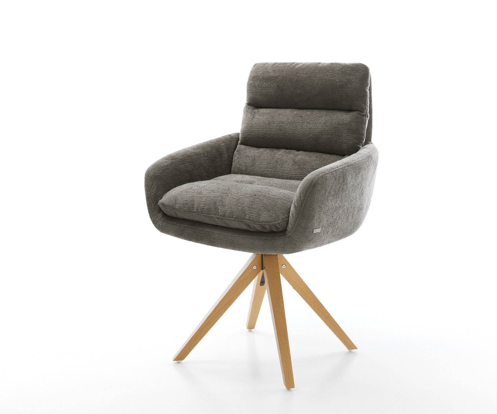 DELIFE Drehstuhl Abelia-Flex mit Armlehnen Bouclé Soft Schlamm Holzgestell kantig Natur 180° drehbar