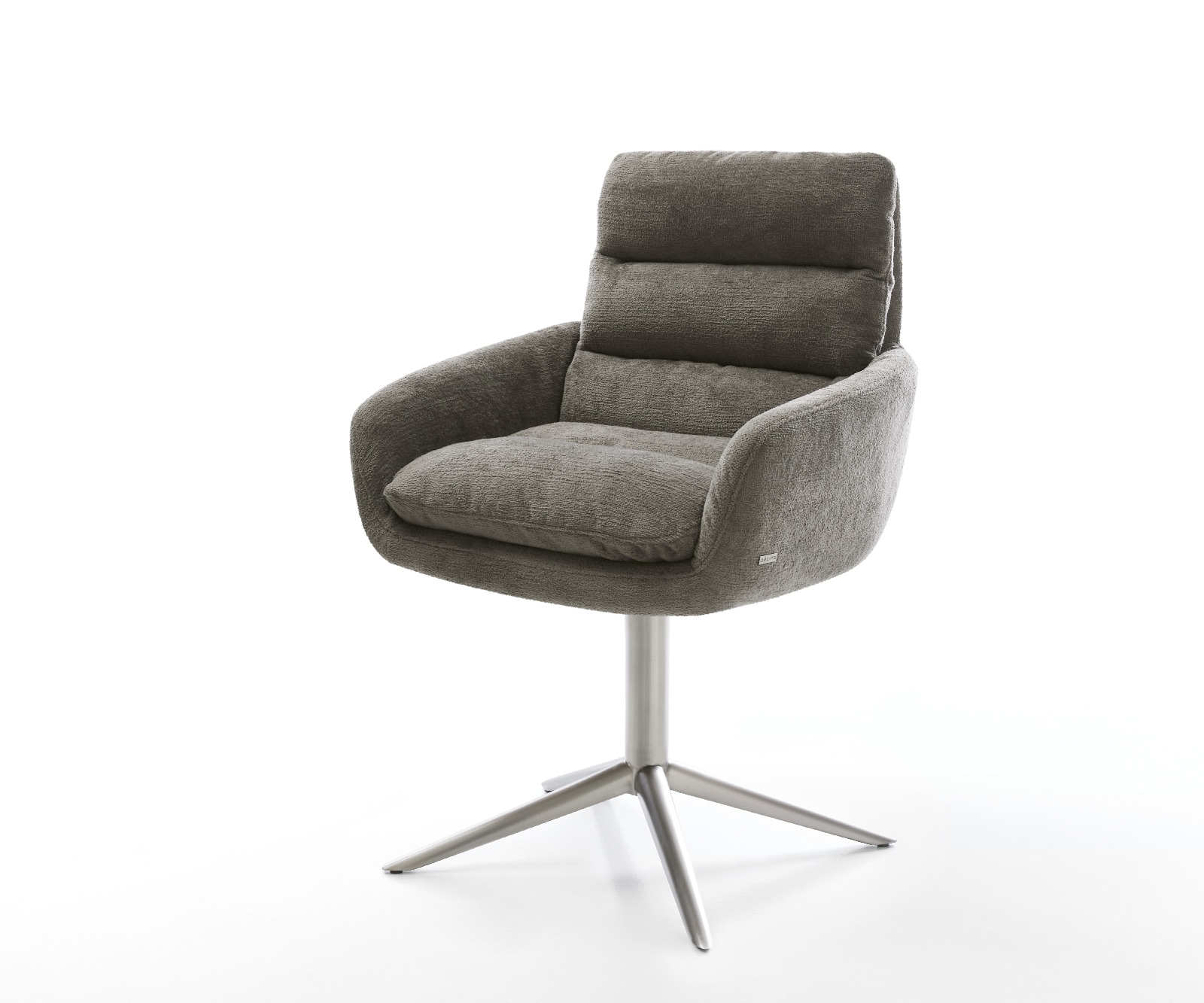 DELIFE Drehstuhl Abelia-Flex mit Armlehnen Bouclé Soft Schlamm Fußkreuz Edelstahl 360° drehbar Wippfunktion