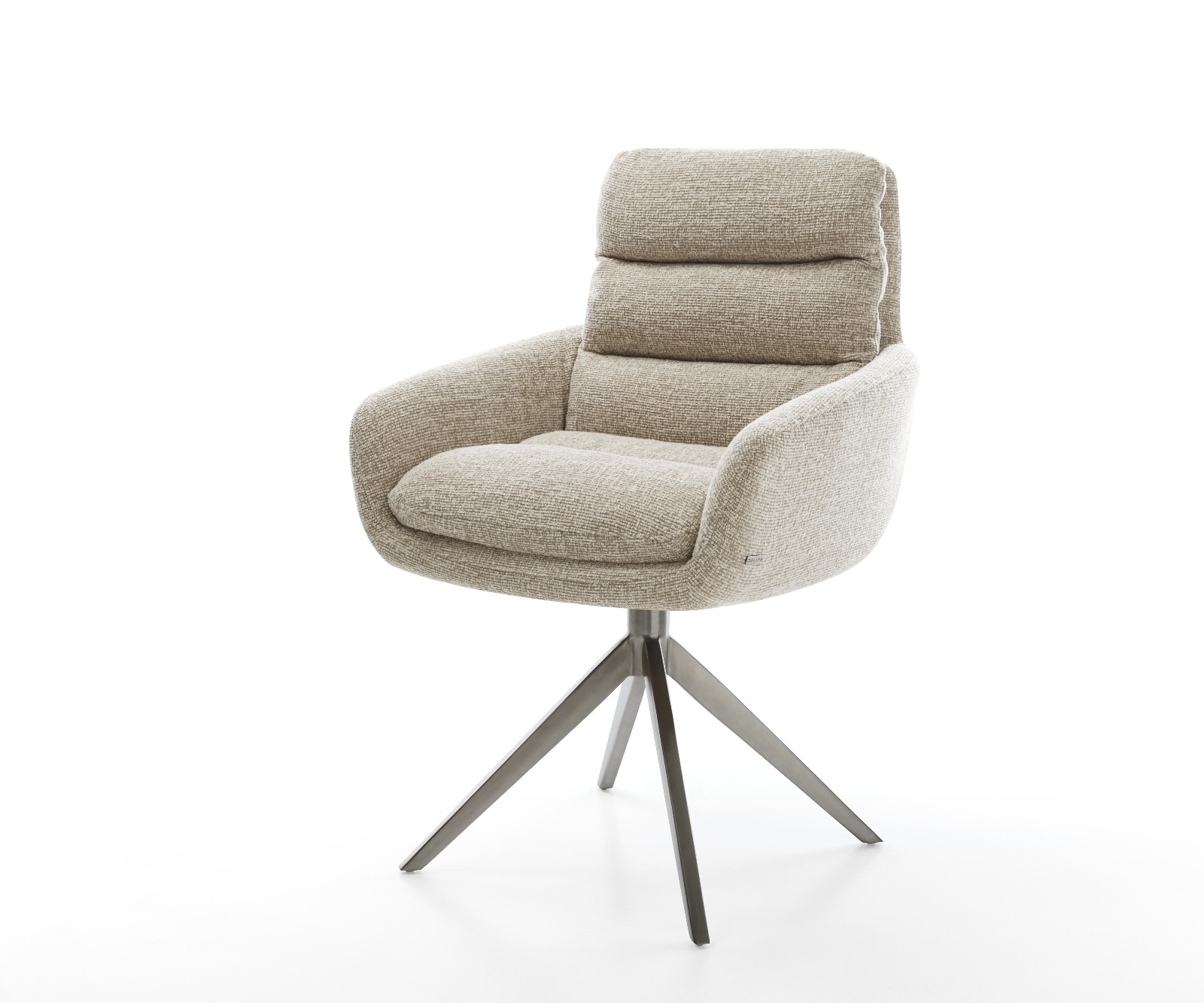DELIFE Drehstuhl Abelia-Flex mit Armlehnen Webstoff Soft Beige Kreuzgestell breit Graphit 360° drehbar Wippfunktion