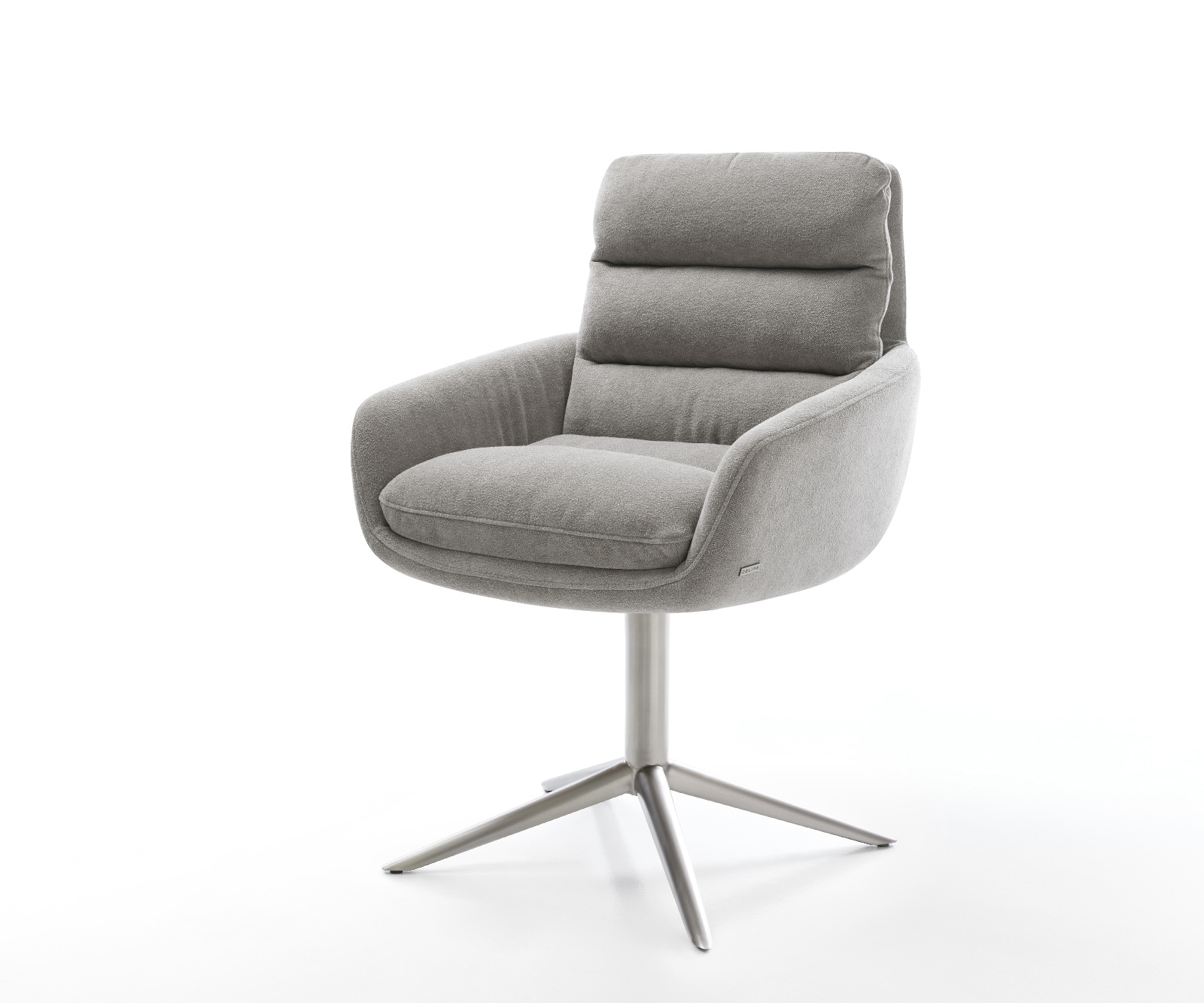 DELIFE Drehstuhl Abelia-Flex mit Armlehnen Strukturstoff Soft Grau Fußkreuz Edelstahl 360° drehbar Wippfunktion