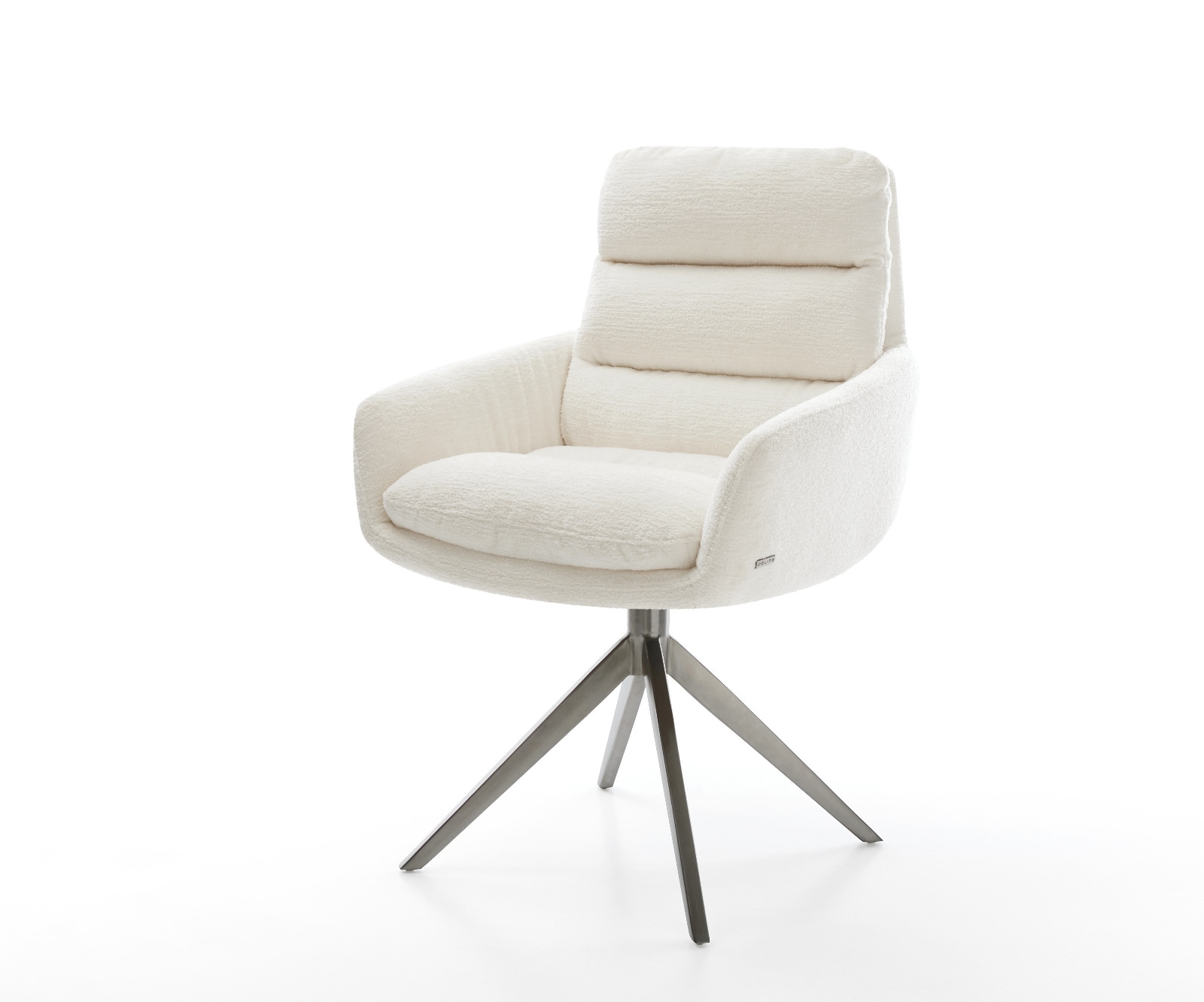 DELIFE Drehstuhl Abelia-Flex mit Armlehnen Bouclé Soft Beige Kreuzgestell breit Graphit 360° drehbar Wippfunktion