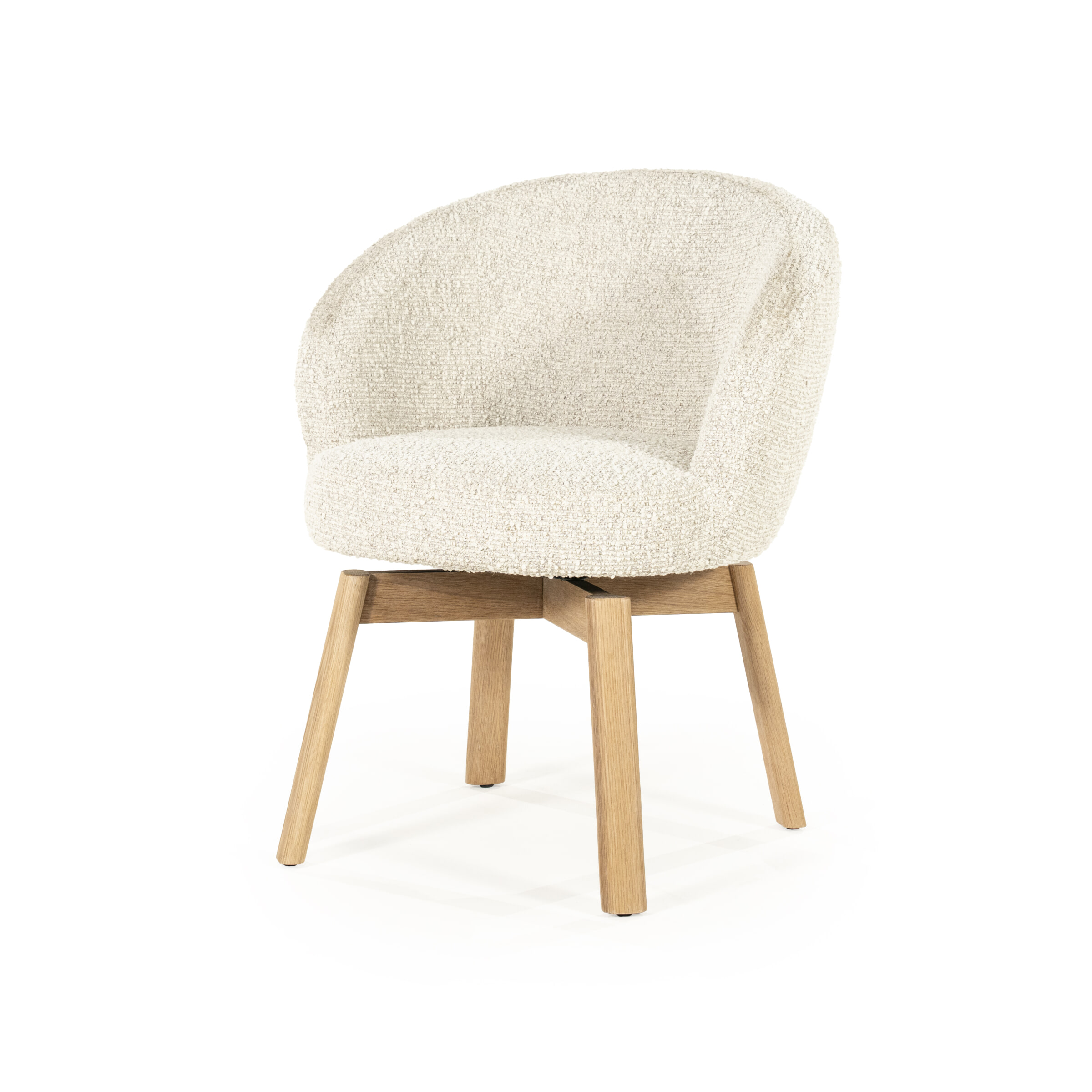 Eleonora Draaibare Eetkamerstoel Livia Bouclé en eikenhout - Beige