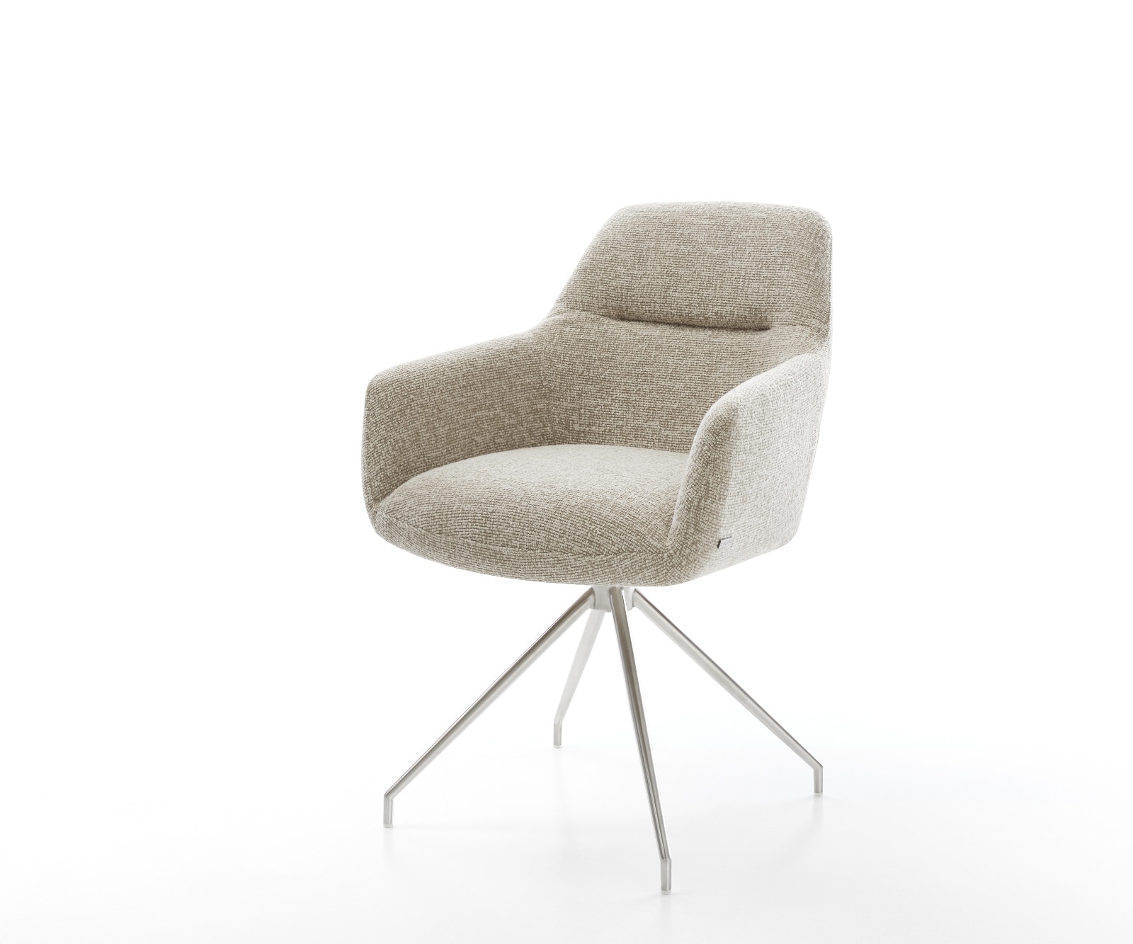DELIFE Esszimmerstuhl Pejo-Flex Webstoff Soft Beige Kreuzgestell konisch Edelstahl Taschenfederkern