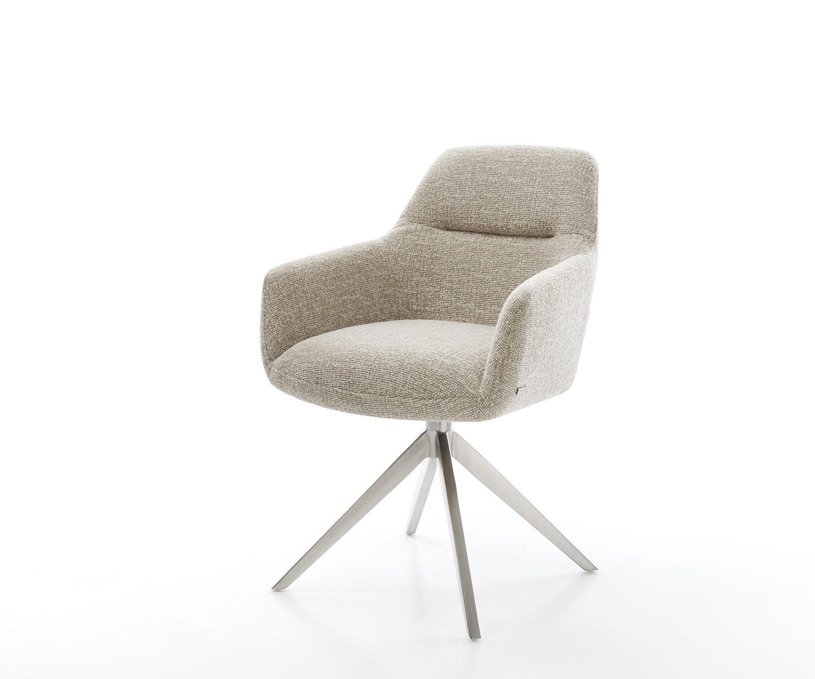 DELIFE Drehstuhl Pejo-Flex Webstoff Soft Beige Kreuzgestell breit Edelstahl 360° drehbar Wippfunktion Taschenfederkern